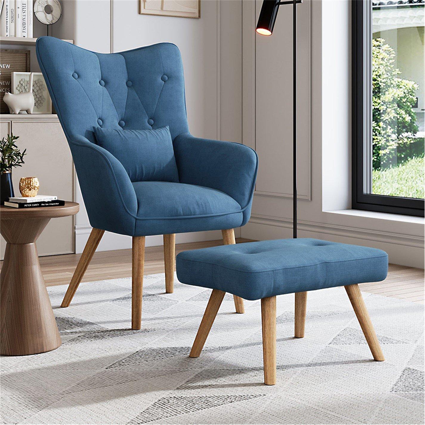 Blue - Kabinet UK - Accent Upholstered Armchair with Footstool Blue - 2