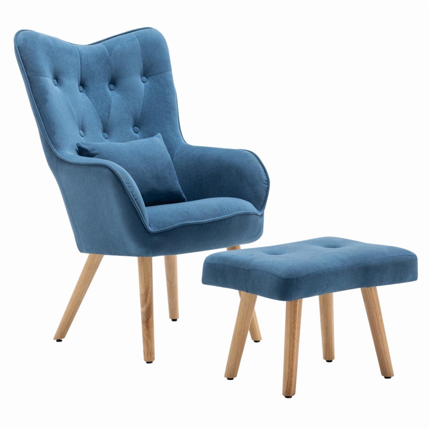 Blue - Kabinet UK - Accent Upholstered Armchair with Footstool Blue - 3