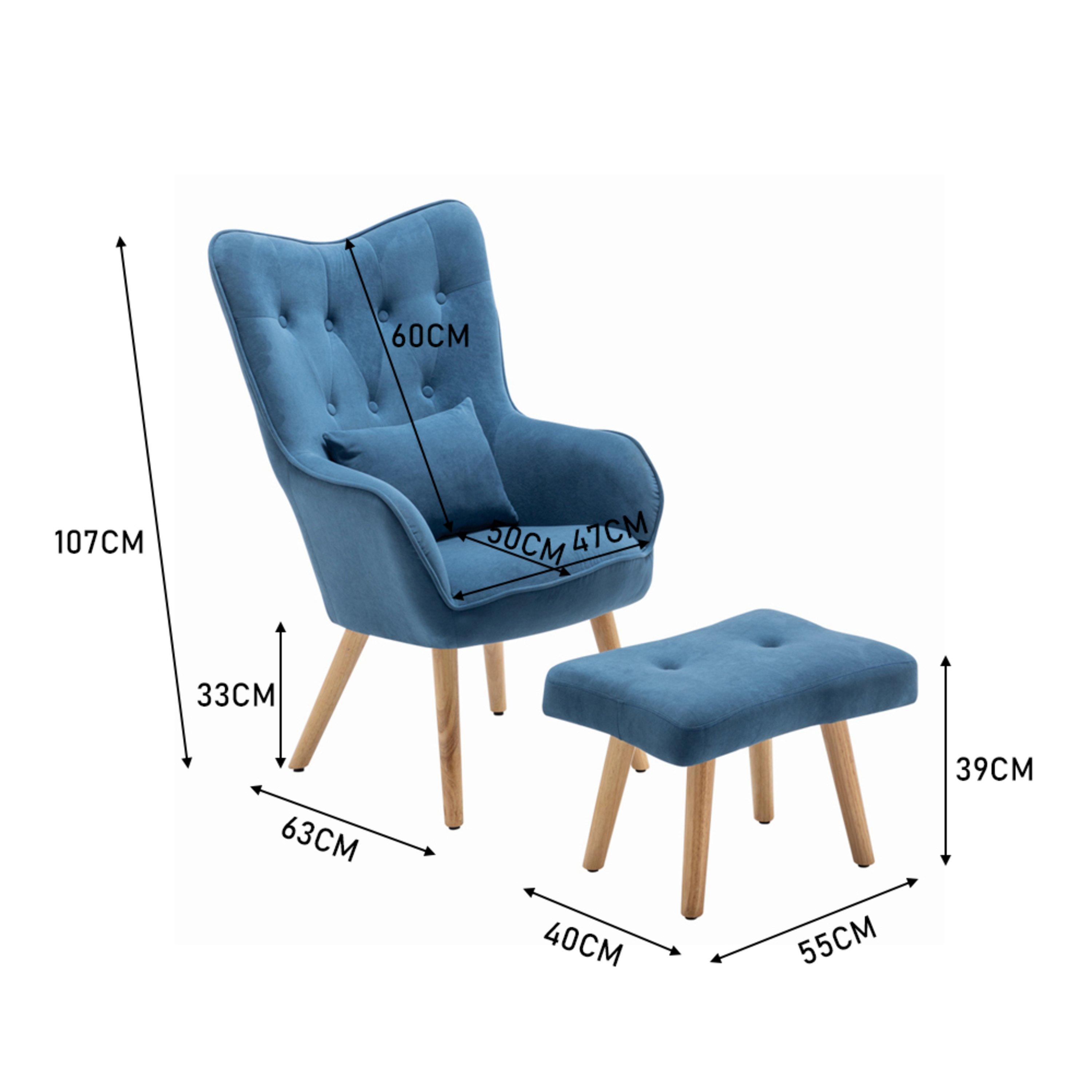 Blue - Kabinet UK - Accent Upholstered Armchair with Footstool Blue - 7