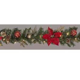 Snowtime 180cm LED Lit Red Poinsettia Garland