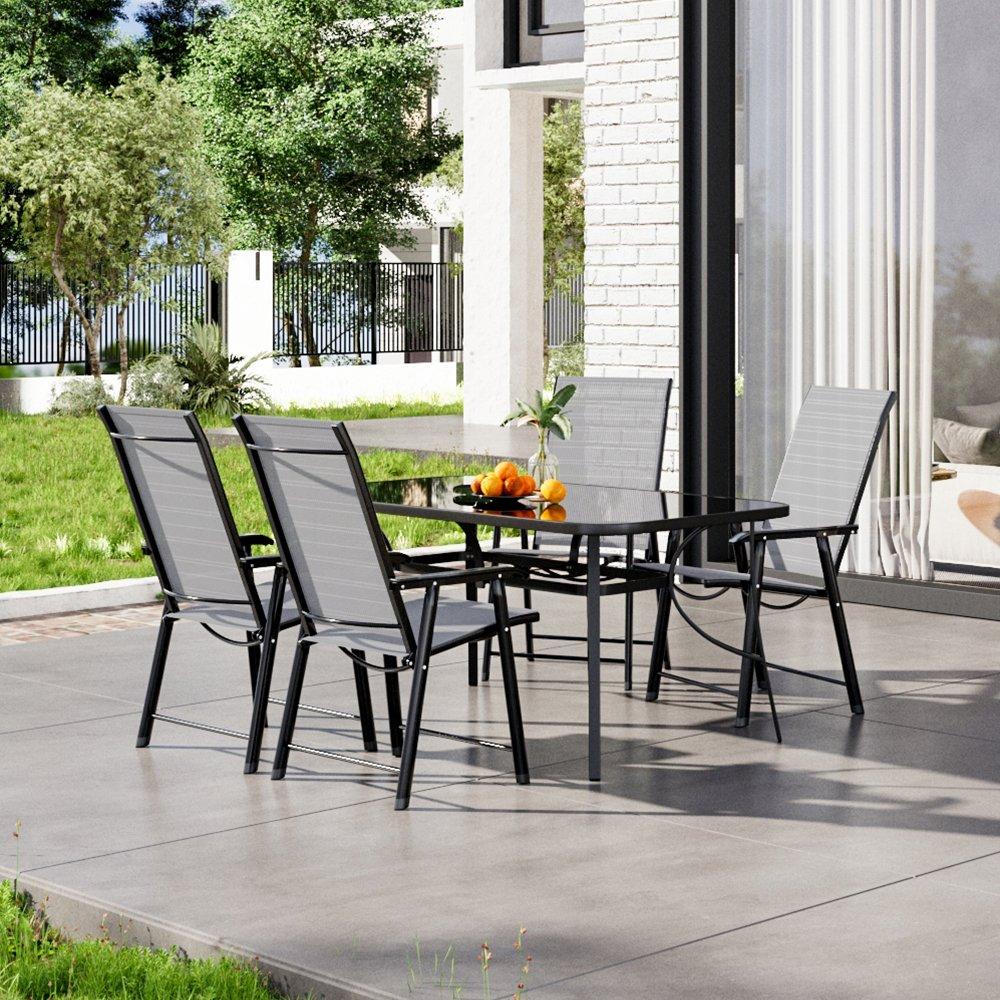 Black - Breeins - Rectangle Garden Table with 4 Folding Chairs - 1