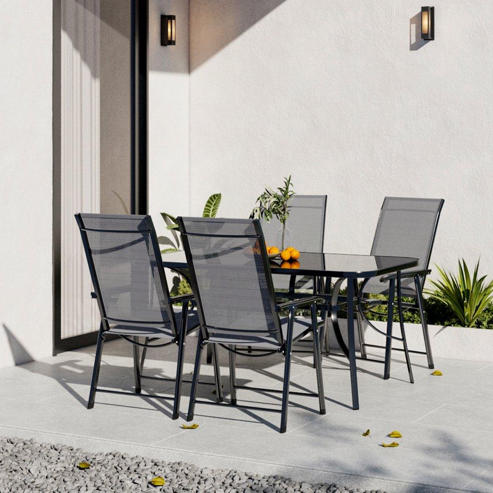 Black - Breeins - Rectangle Garden Table with 4 Folding Chairs - 2