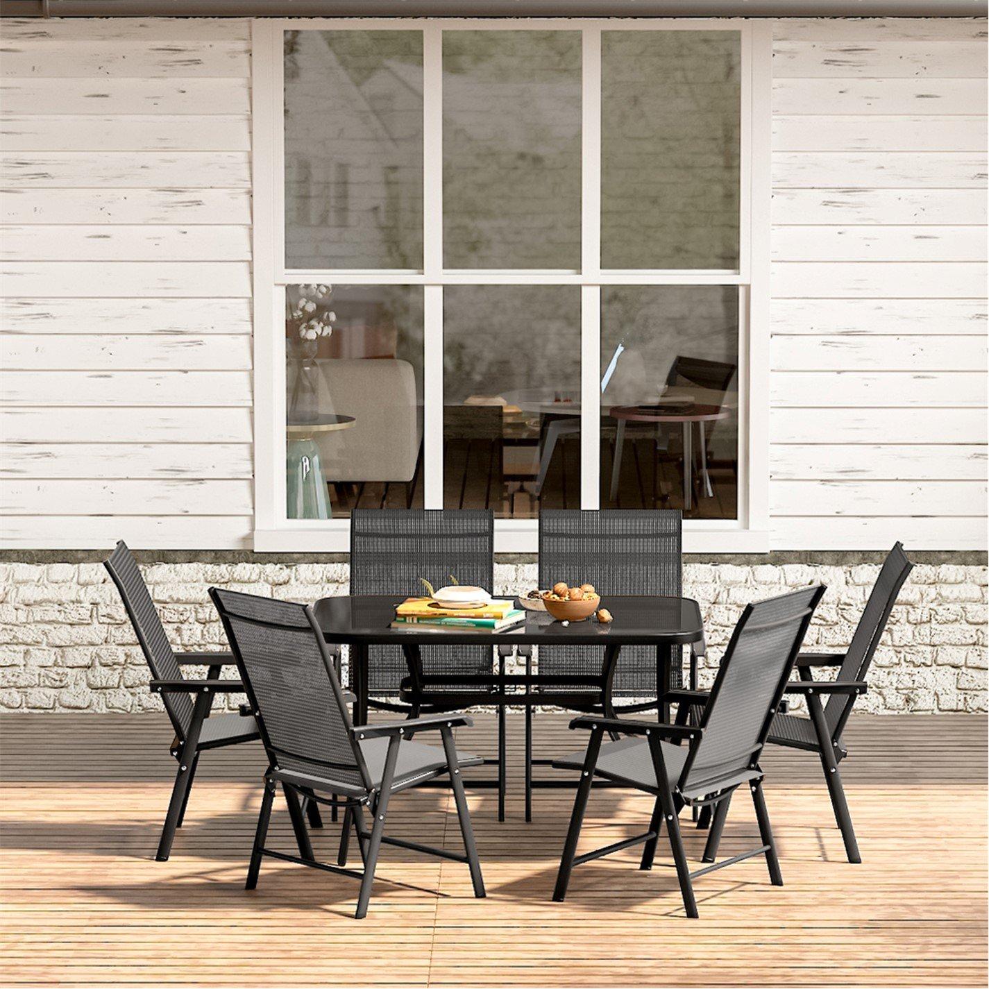 Black - Breeins - 1.5m Rectangle Garden Table with 6 Folding Chairs - 4