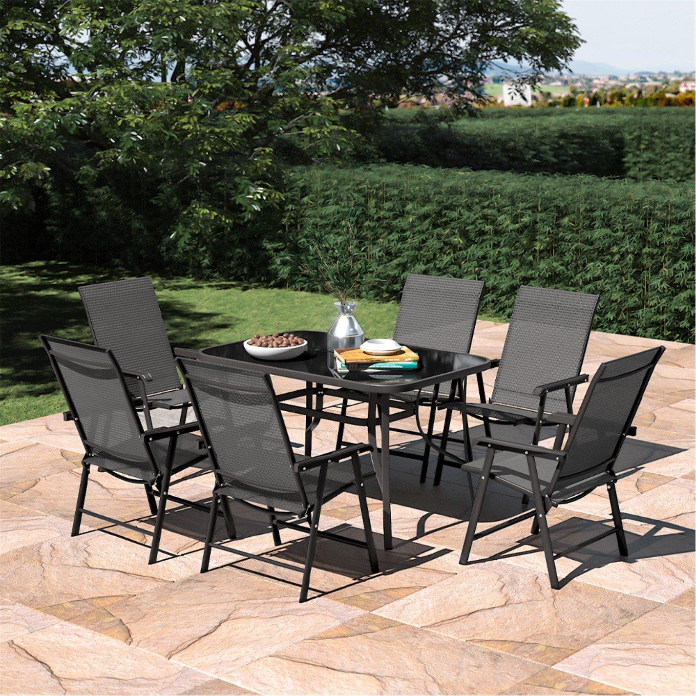 Black - Breeins - 1.5m Rectangle Garden Table with 6 Folding Chairs - 5