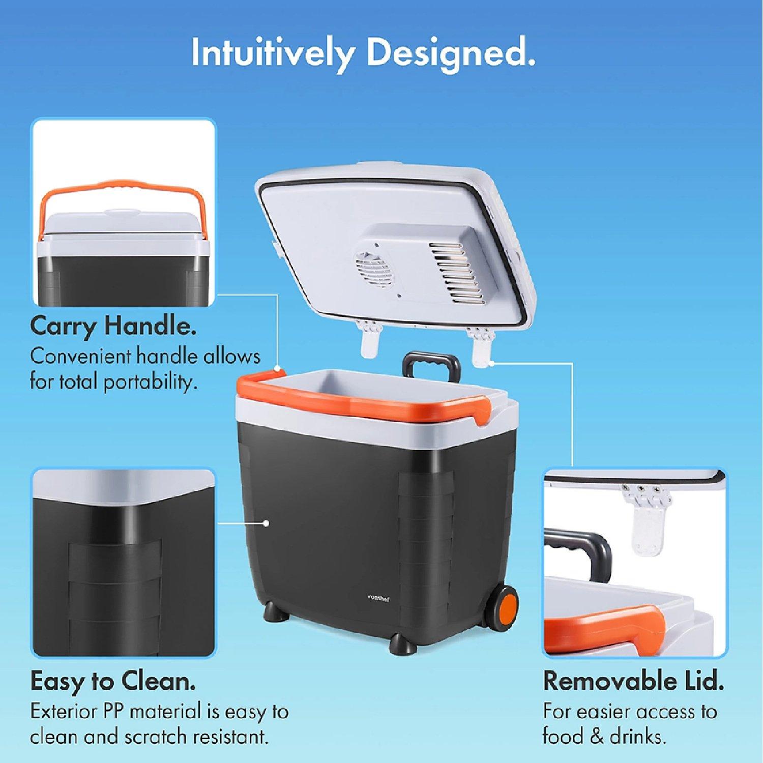 Grey - VonHaus - 28L Electric Cool Box on Wheels - 3