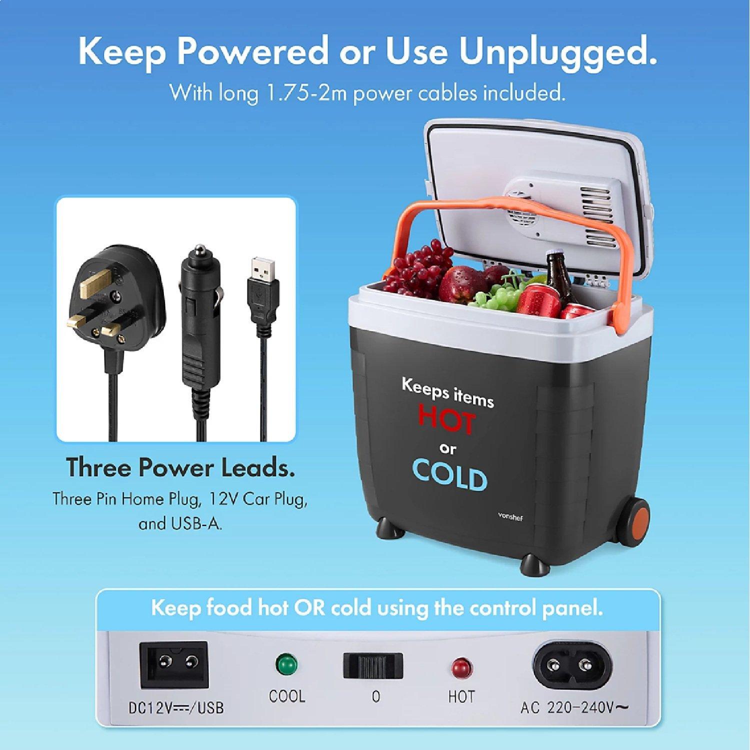 Grey - VonHaus - 28L Electric Cool Box on Wheels - 5