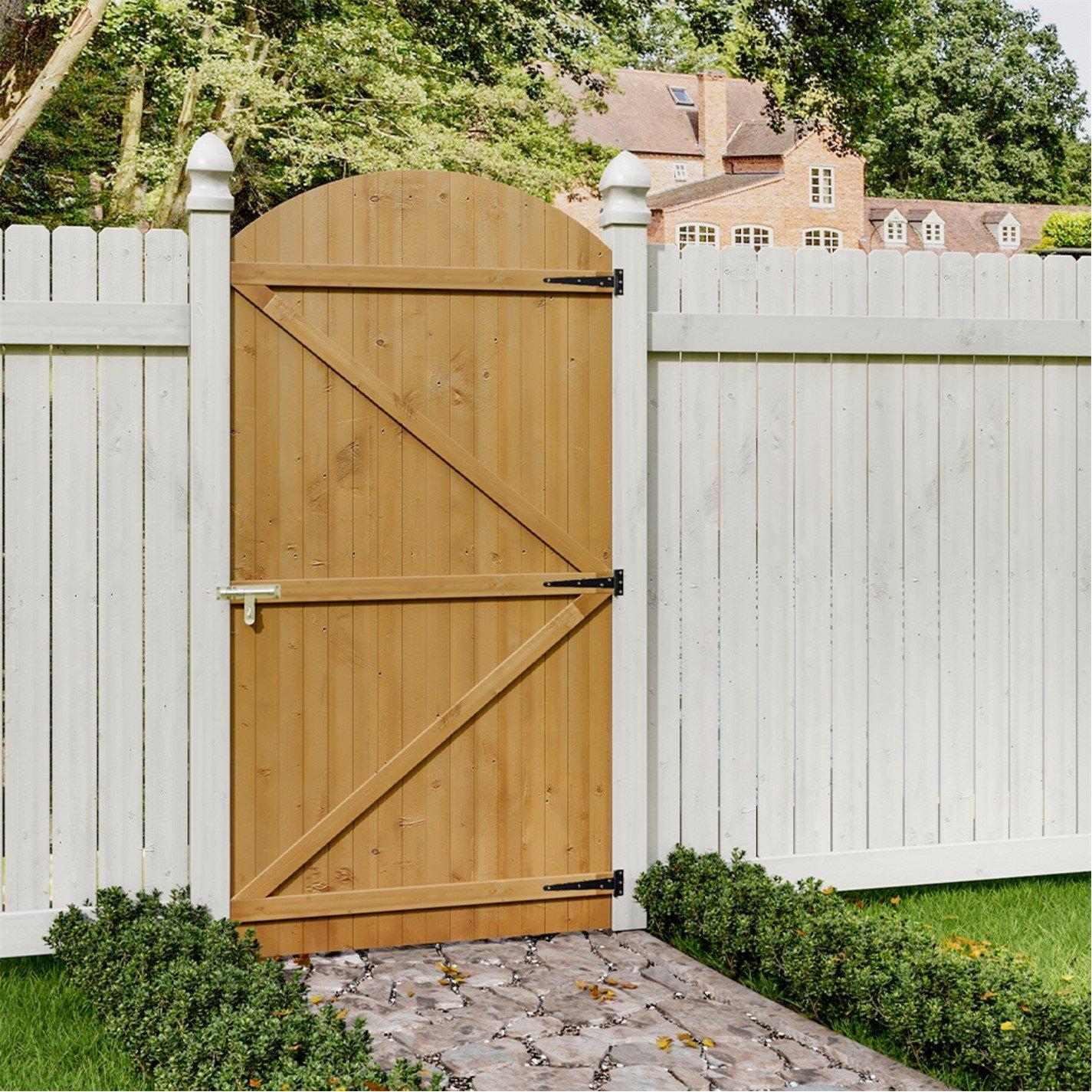 Brown - Breeins - 210cm H Braced Arch Top Pine Wooden Garden Gate - 1