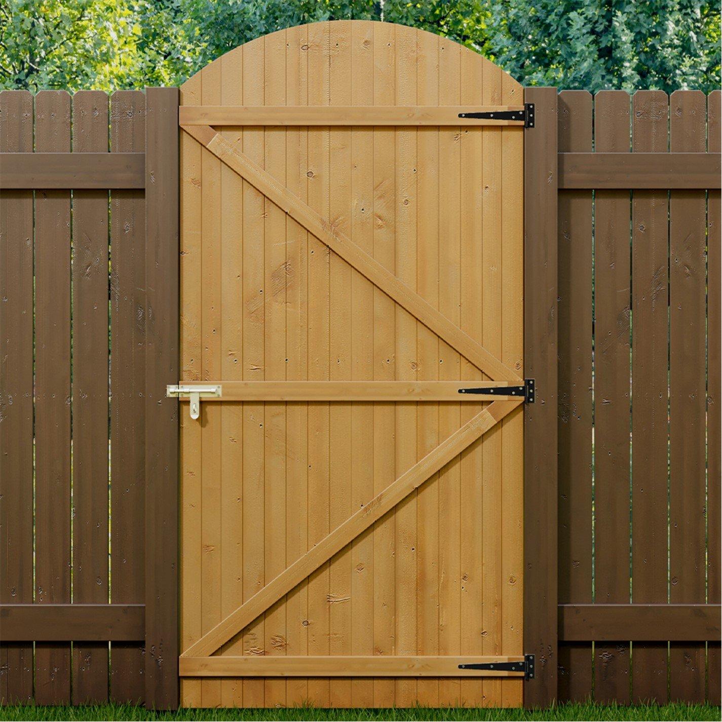 Brown - Breeins - 210cm H Braced Arch Top Pine Wooden Garden Gate - 5