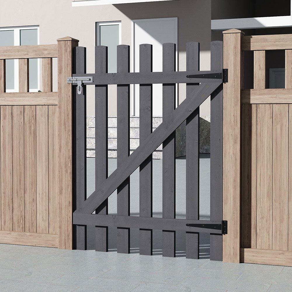 Black - Breeins - 120cm H Garden Wood Fence Gate with Latch Black - 1