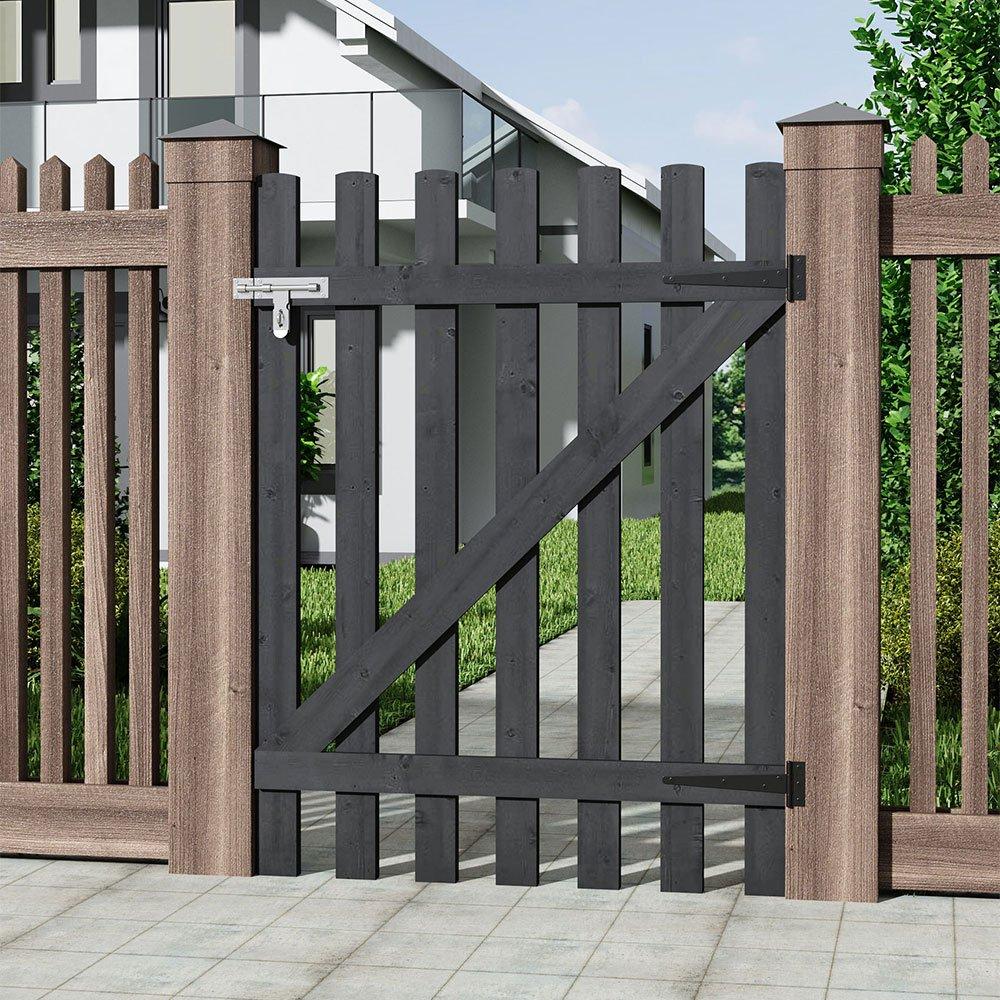 Black - Breeins - 120cm H Garden Wood Fence Gate with Latch Black - 2