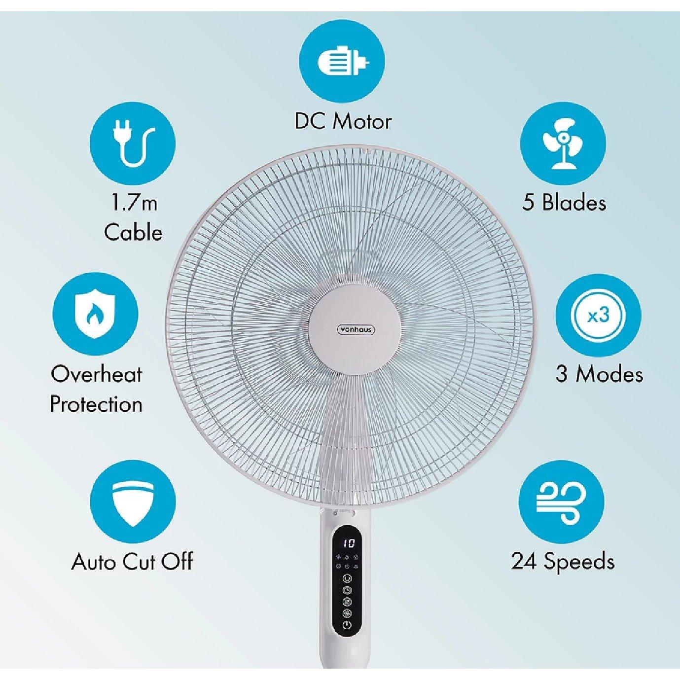 White - VonHaus - 16-inch Pedestal Fan - White - 7