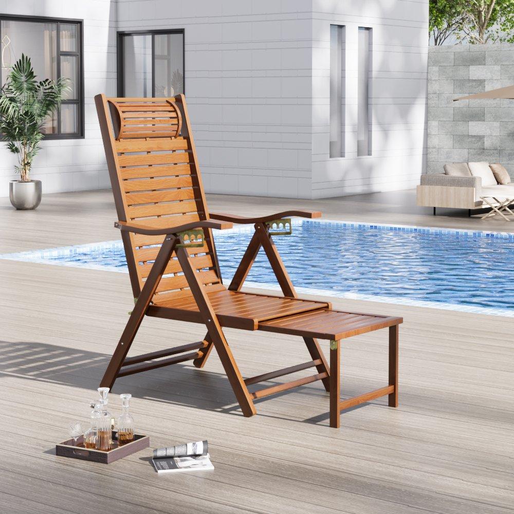 Breeins 115cm Bamboo Foldable Recliner Chair with Footrest