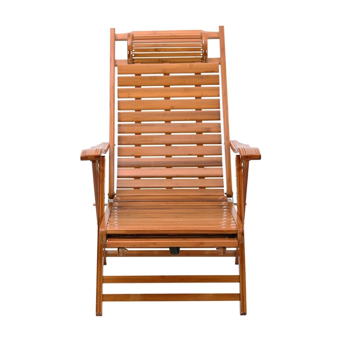 Brown - Breeins - 115cm Bamboo Foldable Recliner Chair with Footrest - 3