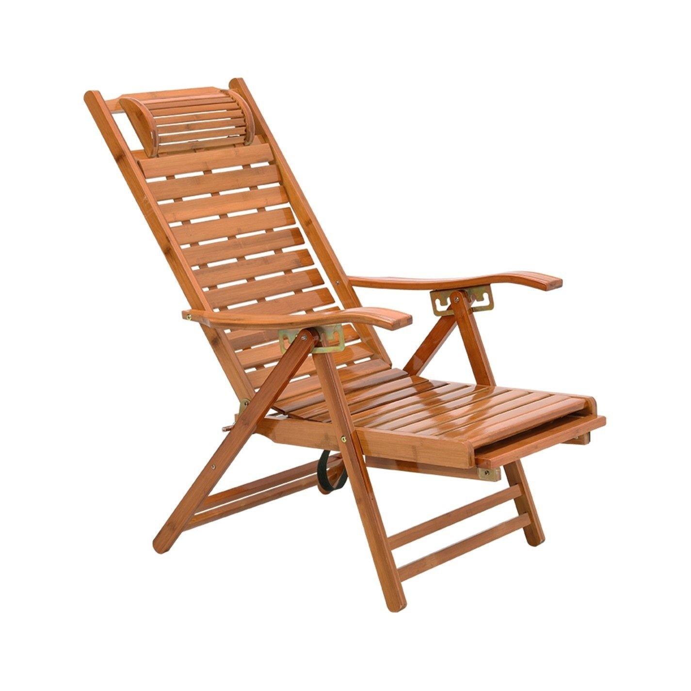 Brown - Breeins - 115cm Bamboo Foldable Recliner Chair with Footrest - 5