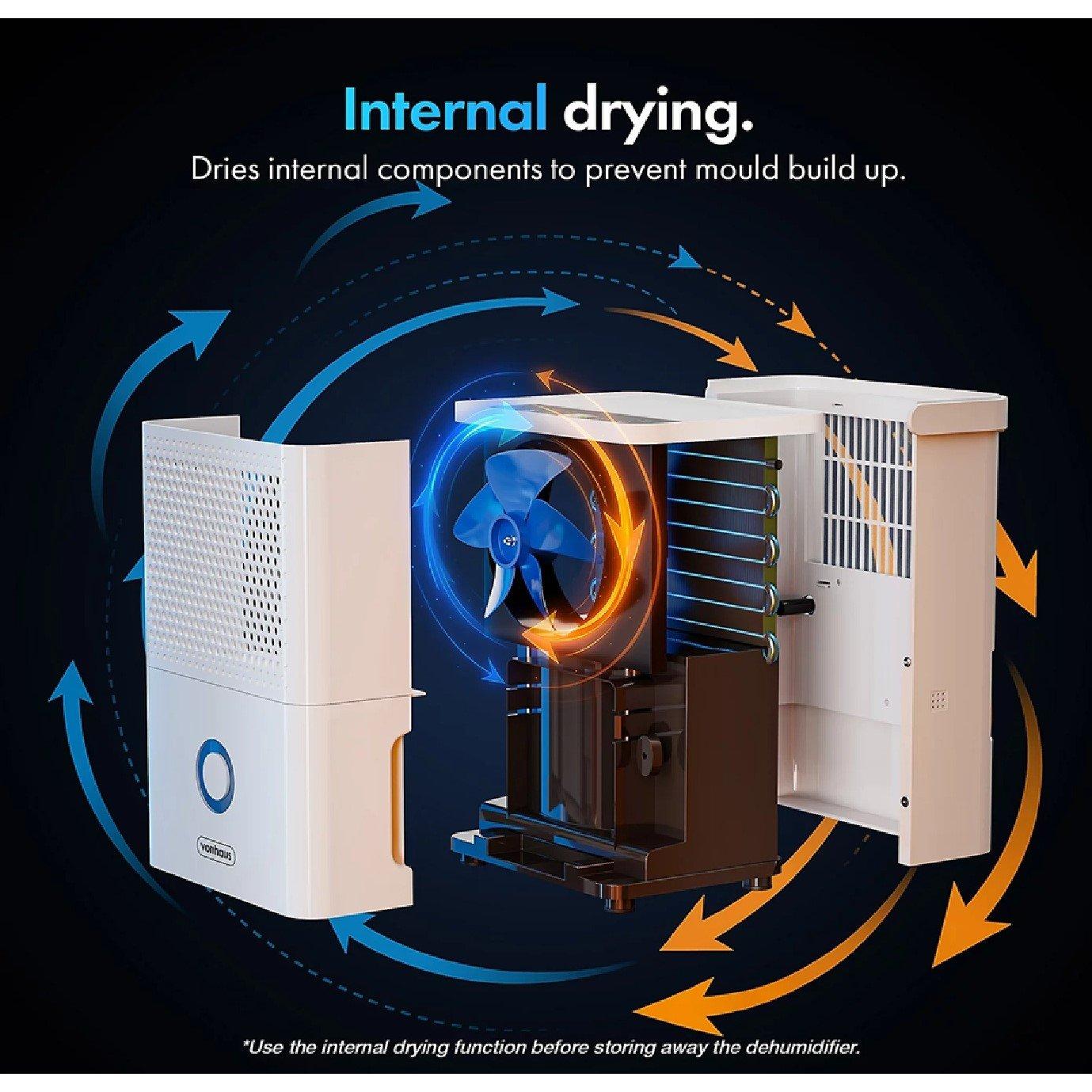 White - VonHaus - 6L Mini Dehumidifier With Laundry Mode - 6