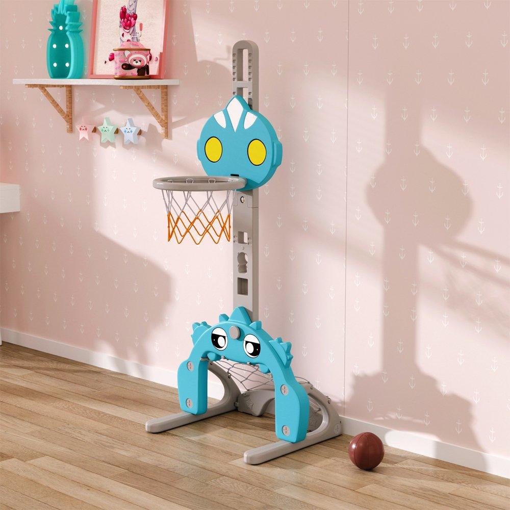 Blue - KIDKID - Adjustable Kids Basketball Hoop with Football Goal - 1