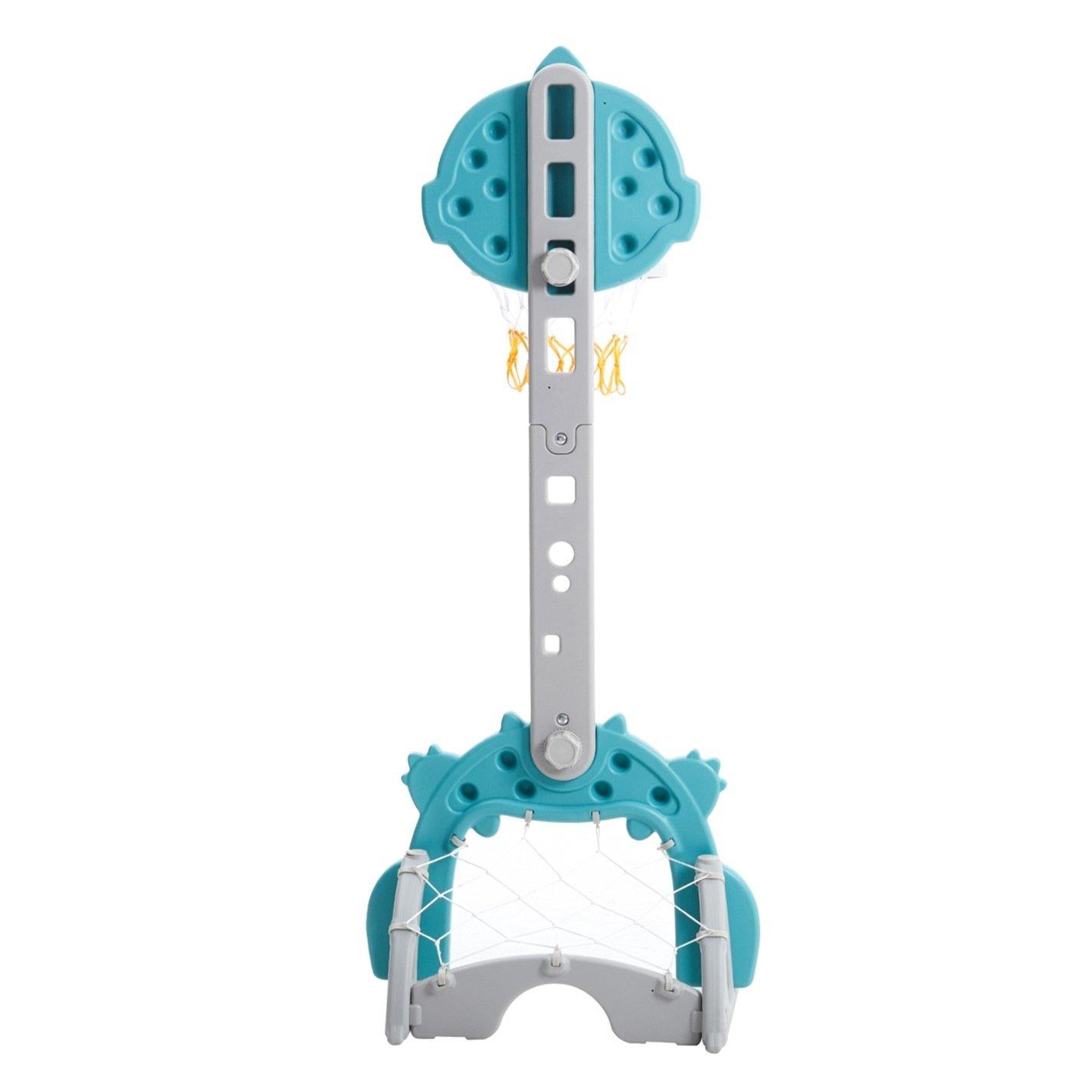 Blue - KIDKID - Adjustable Kids Basketball Hoop with Football Goal - 3