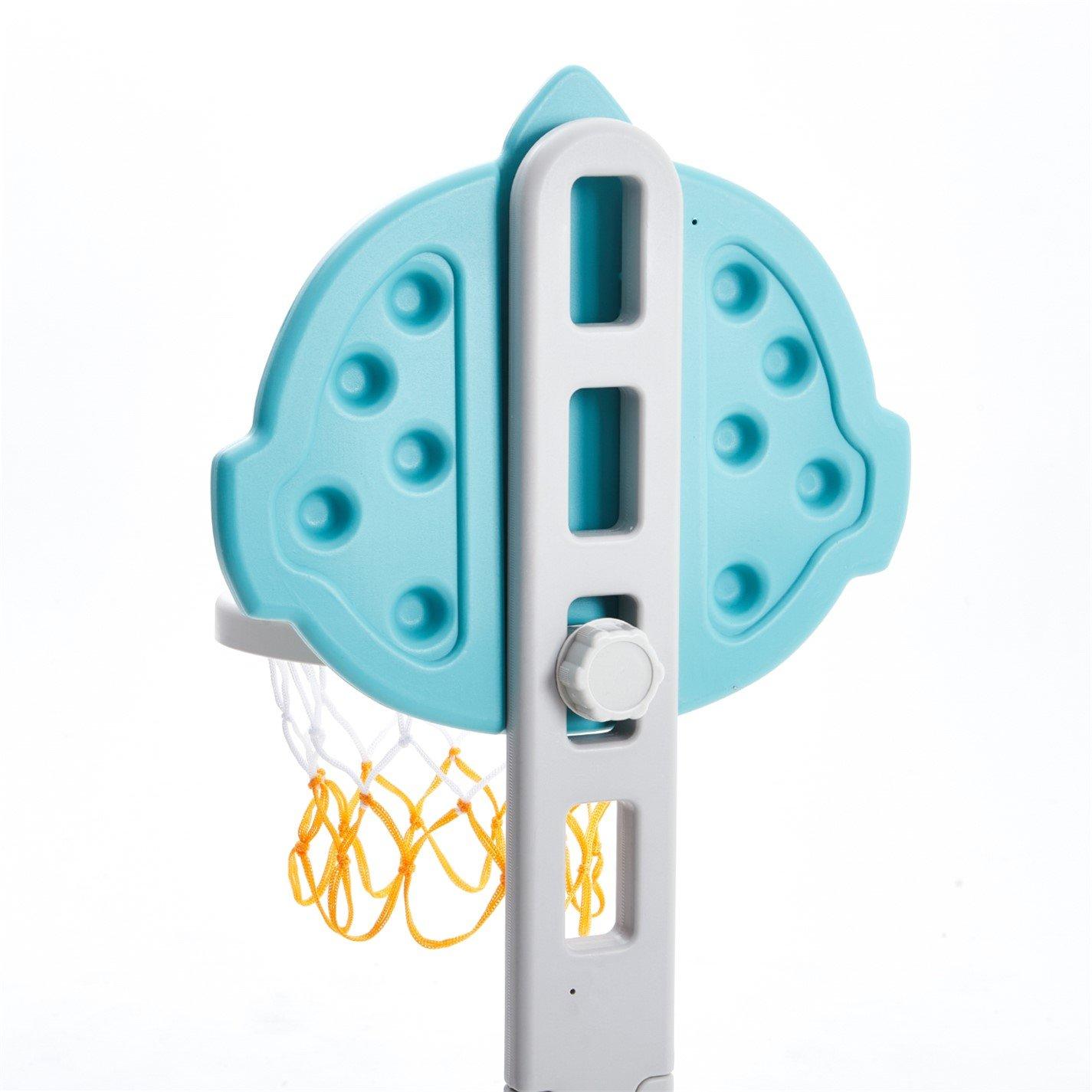 Blue - KIDKID - Adjustable Kids Basketball Hoop with Football Goal - 6