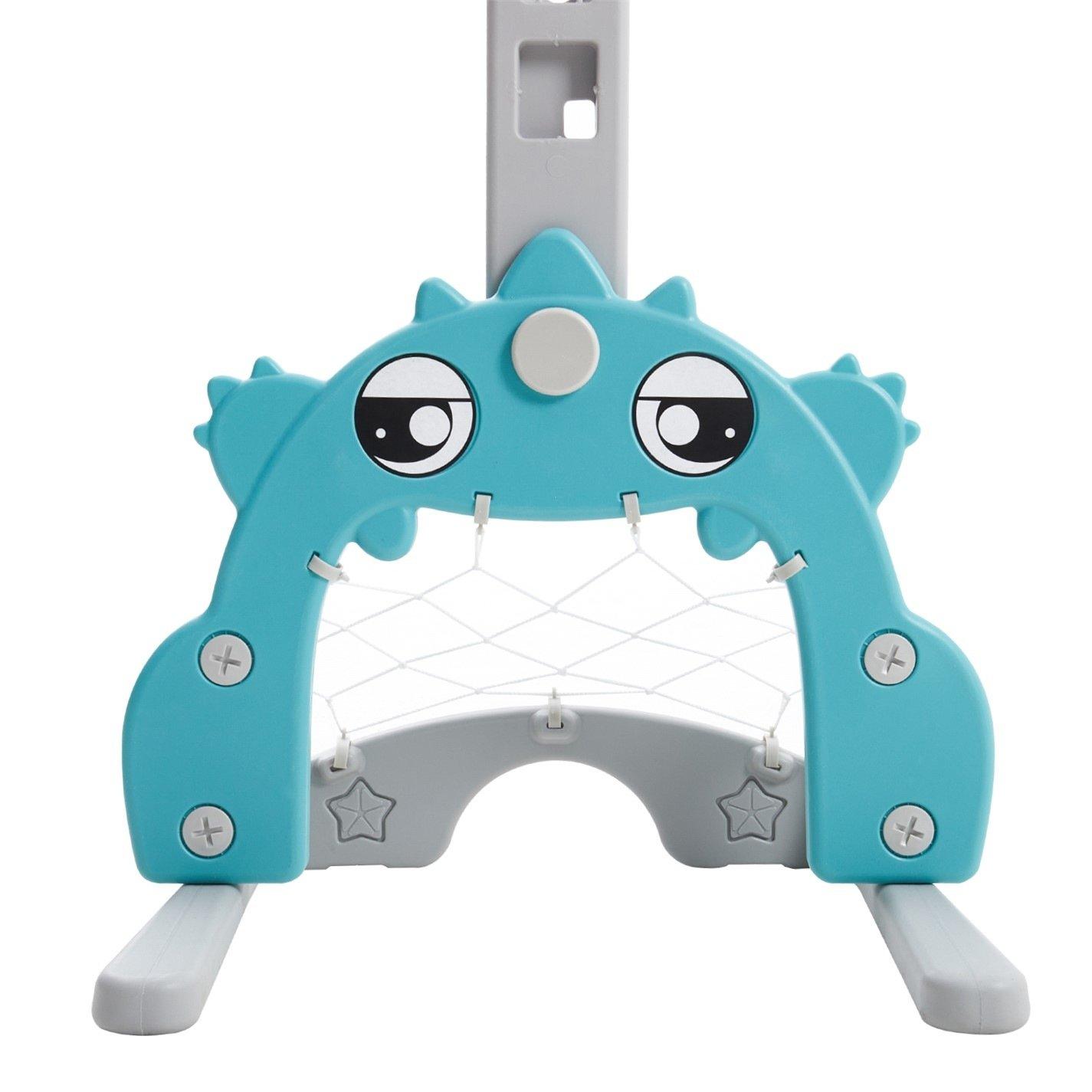 Blue - KIDKID - Adjustable Kids Basketball Hoop with Football Goal - 7