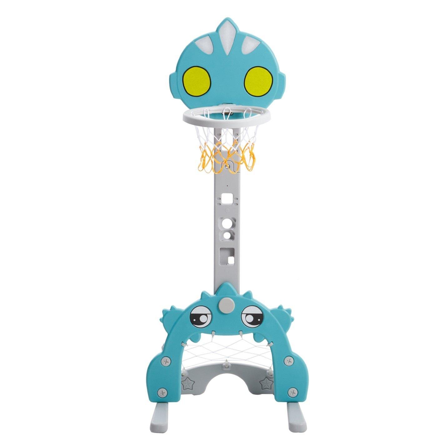 Blue - KIDKID - Adjustable Kids Basketball Hoop with Football Goal - 9