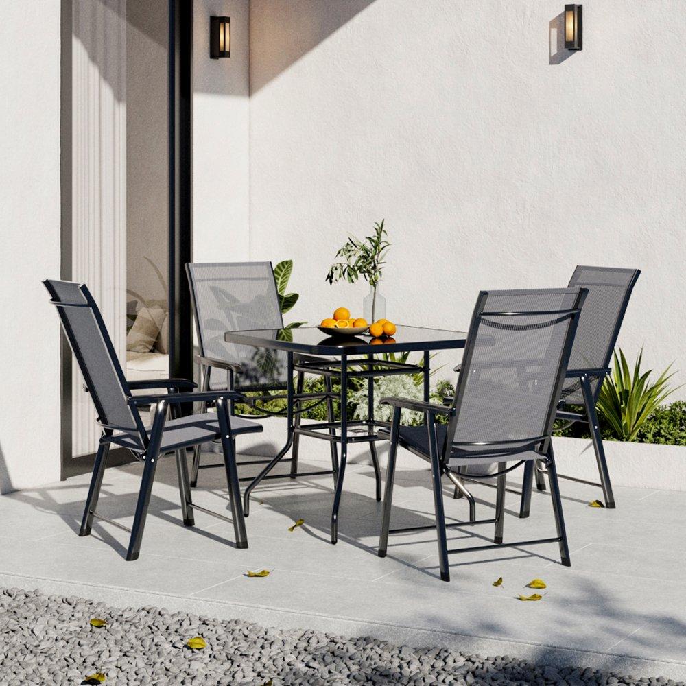 Black - Breeins - Square Metallic Table with 4 Folding Chairs - 2