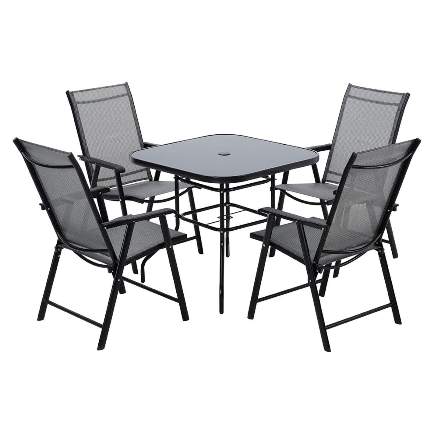 Black - Breeins - Square Metallic Table with 4 Folding Chairs - 3