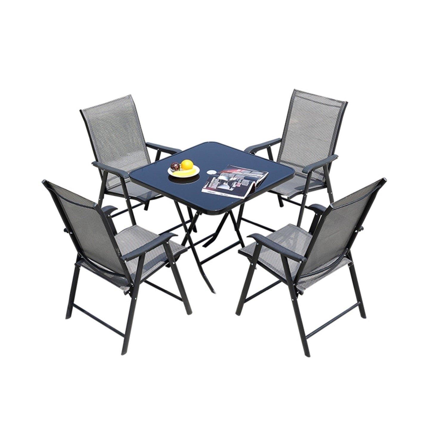 Black - Breeins - Square Metallic Table with 4 Folding Chairs - 5