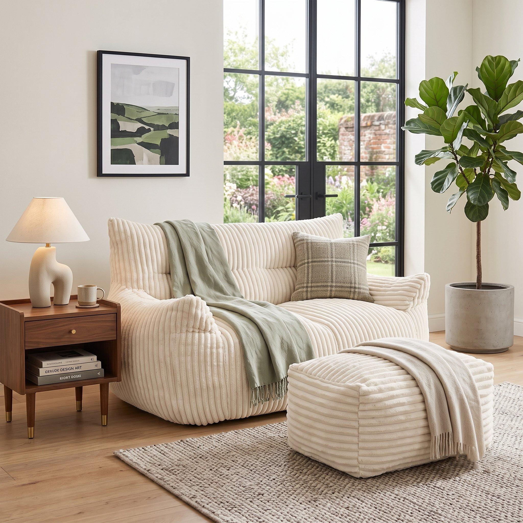 White - Urban Meuble - SOFA Corduroy  with Ottoman - 1
