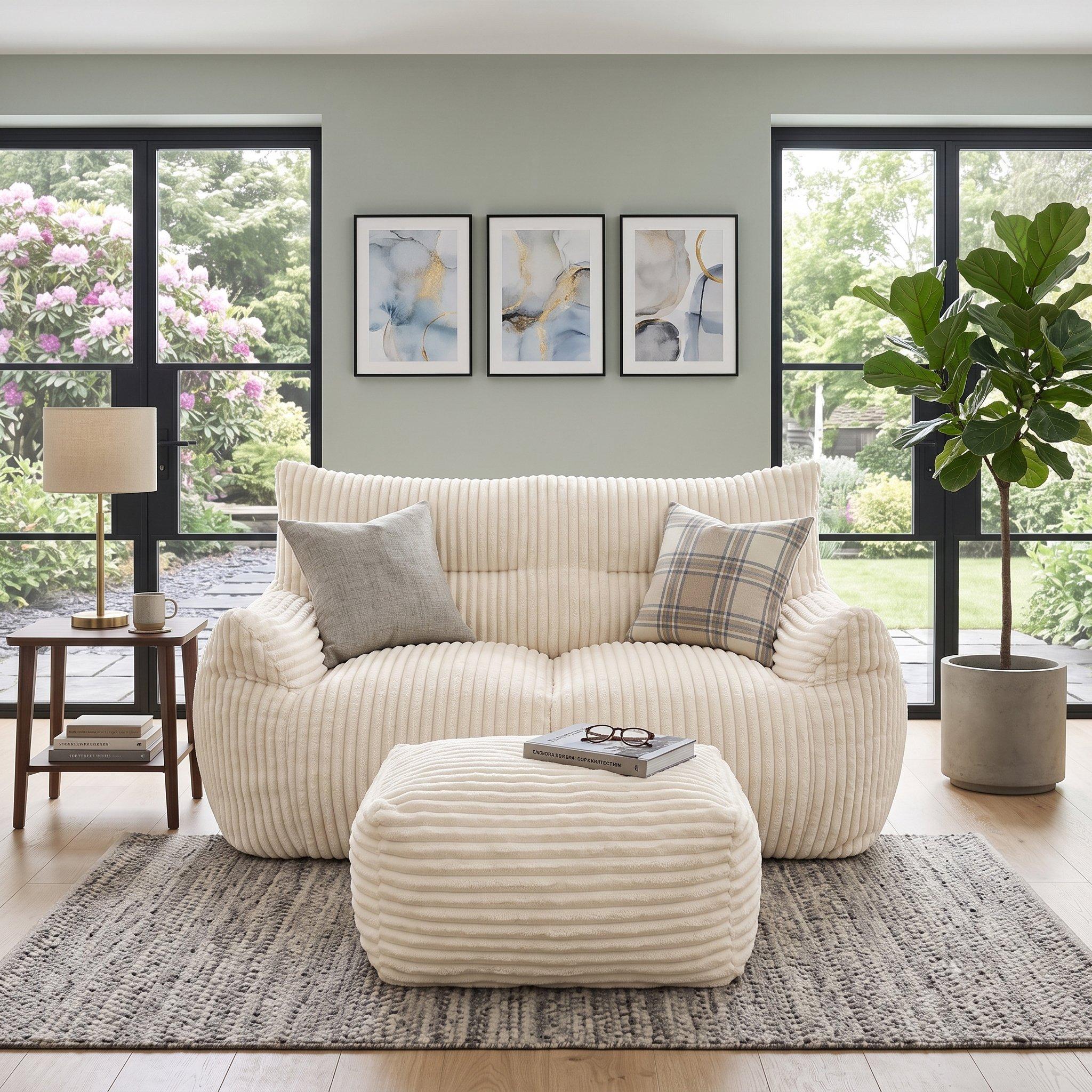 White - Urban Meuble - SOFA Corduroy  with Ottoman - 2