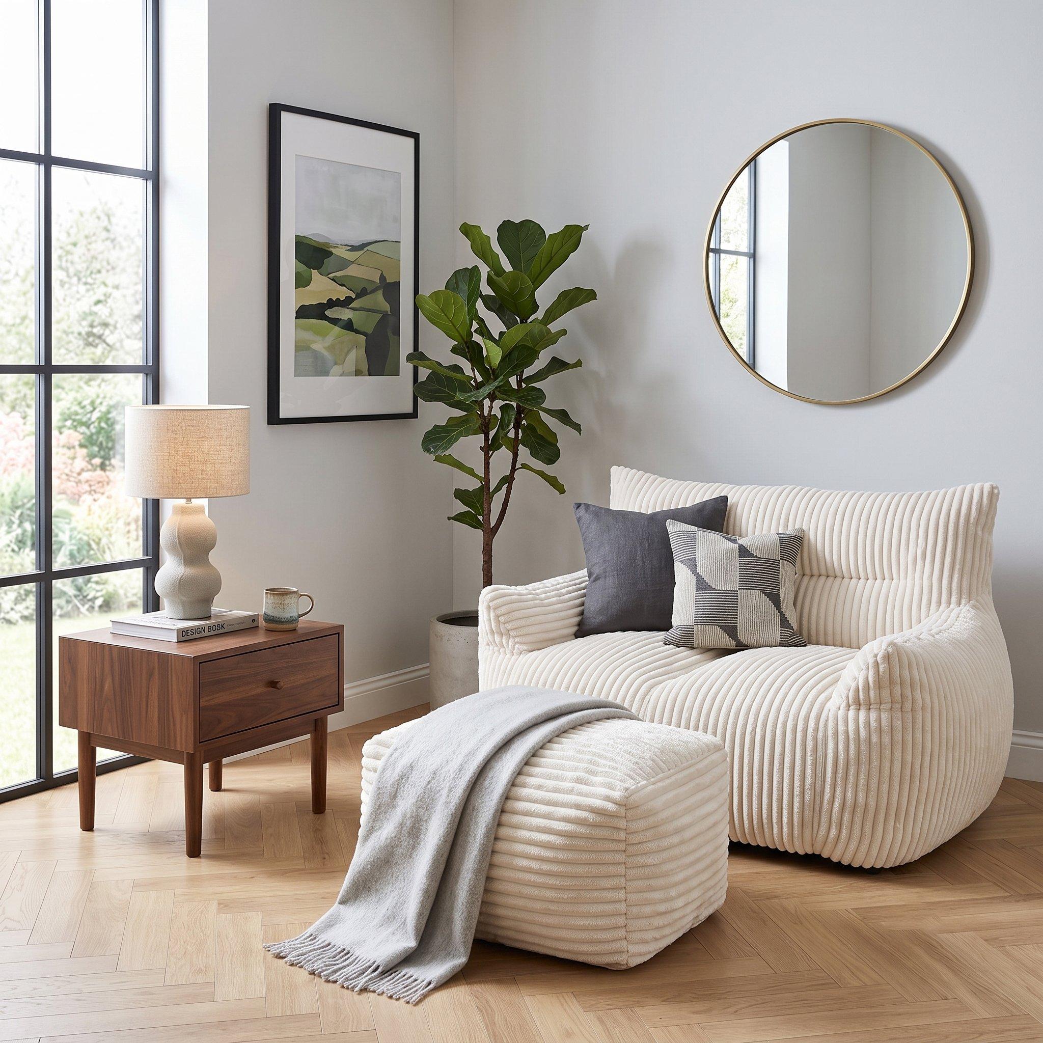 White - Urban Meuble - SOFA Corduroy  with Ottoman - 3