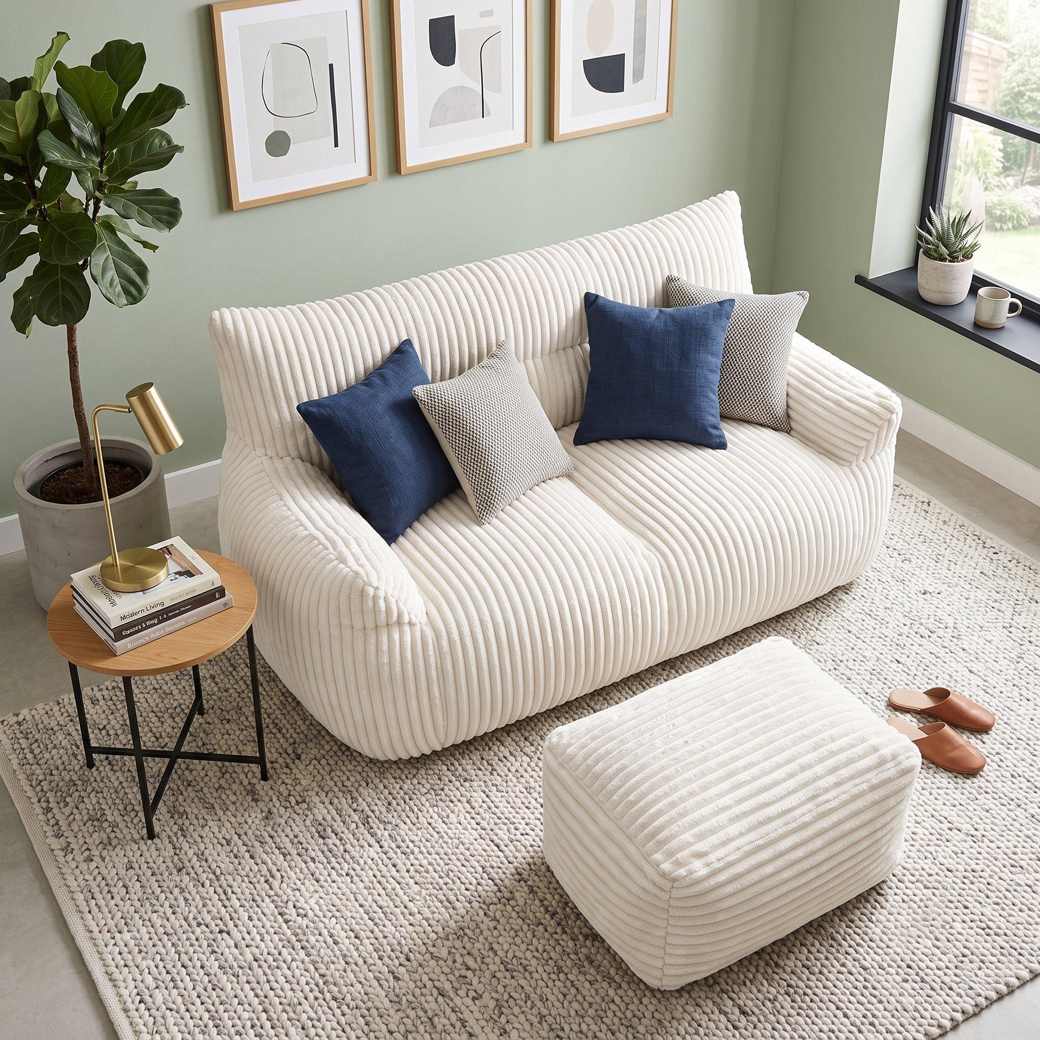 White - Urban Meuble - SOFA Corduroy  with Ottoman - 4