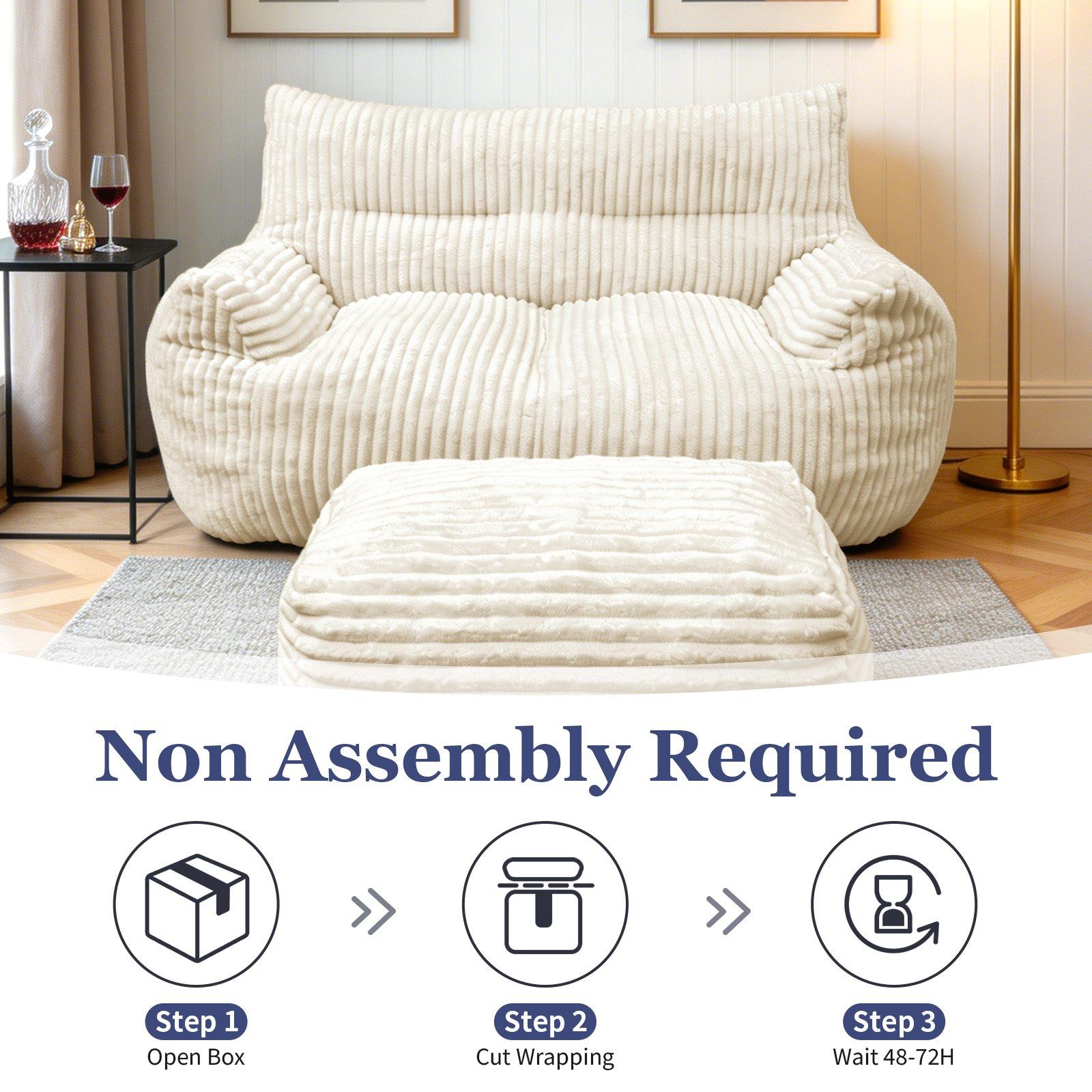 White - Urban Meuble - SOFA Corduroy  with Ottoman - 8