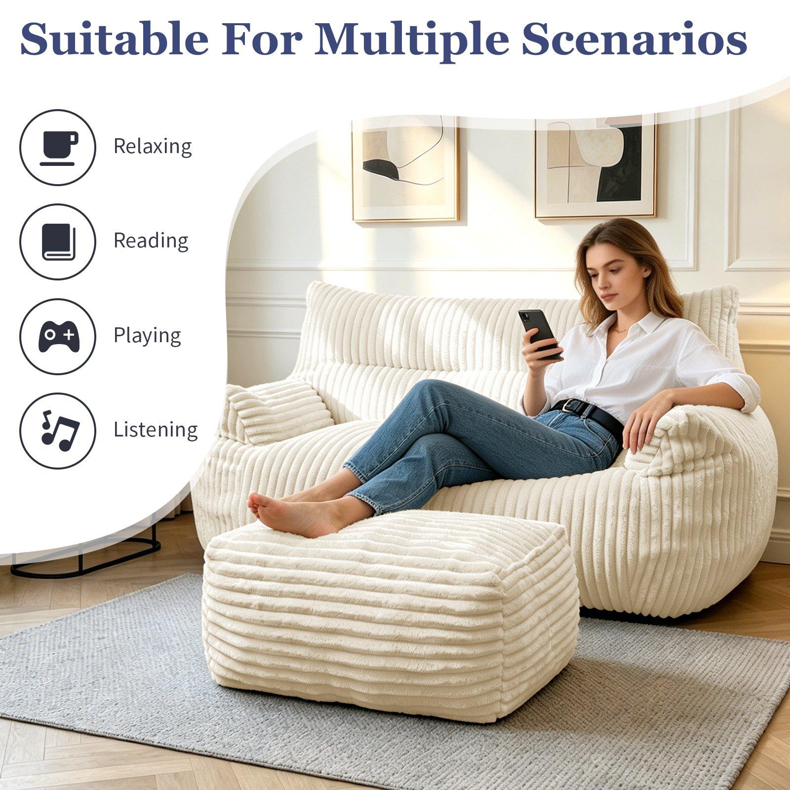 White - Urban Meuble - SOFA Corduroy  with Ottoman - 9