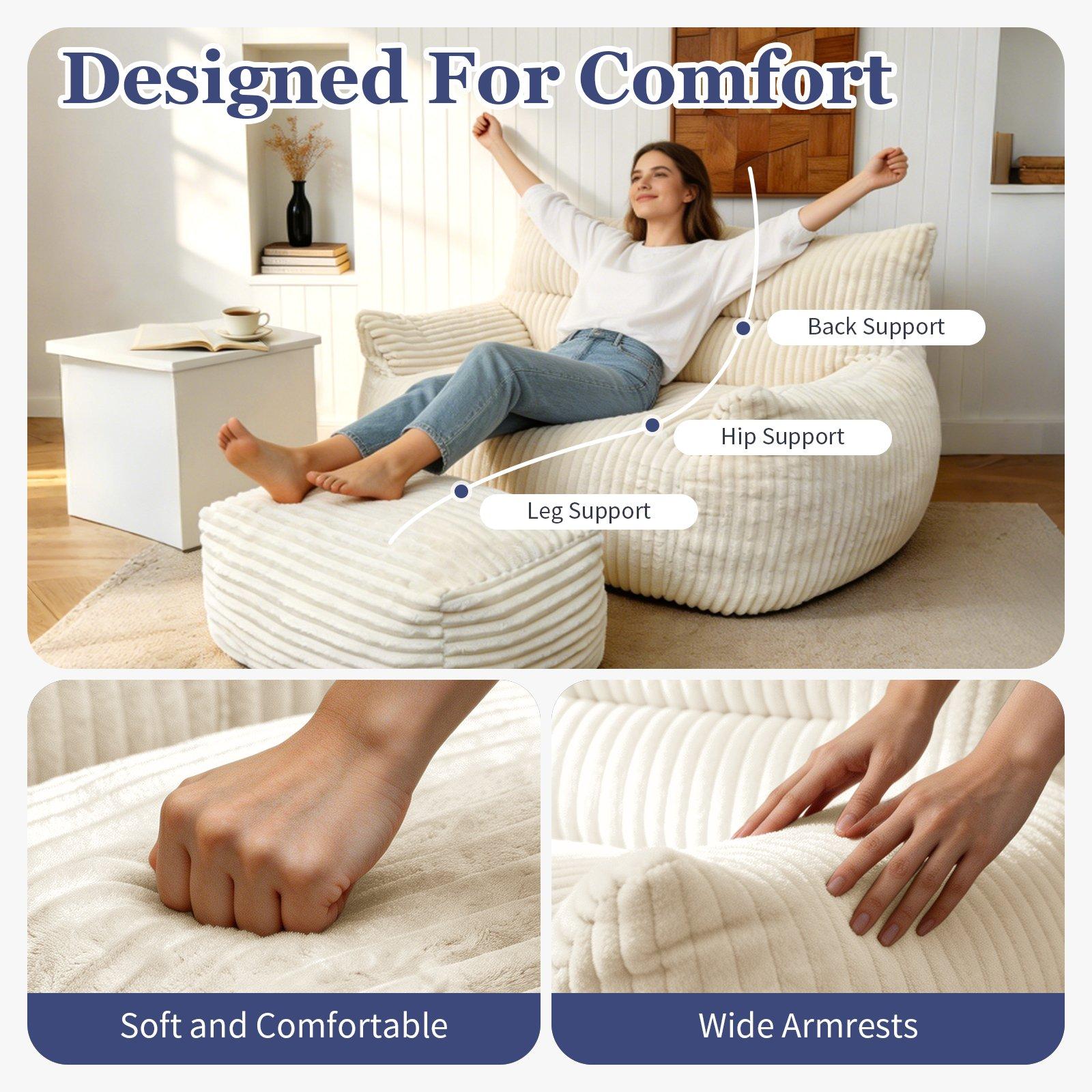 White - Urban Meuble - SOFA Corduroy  with Ottoman - 10