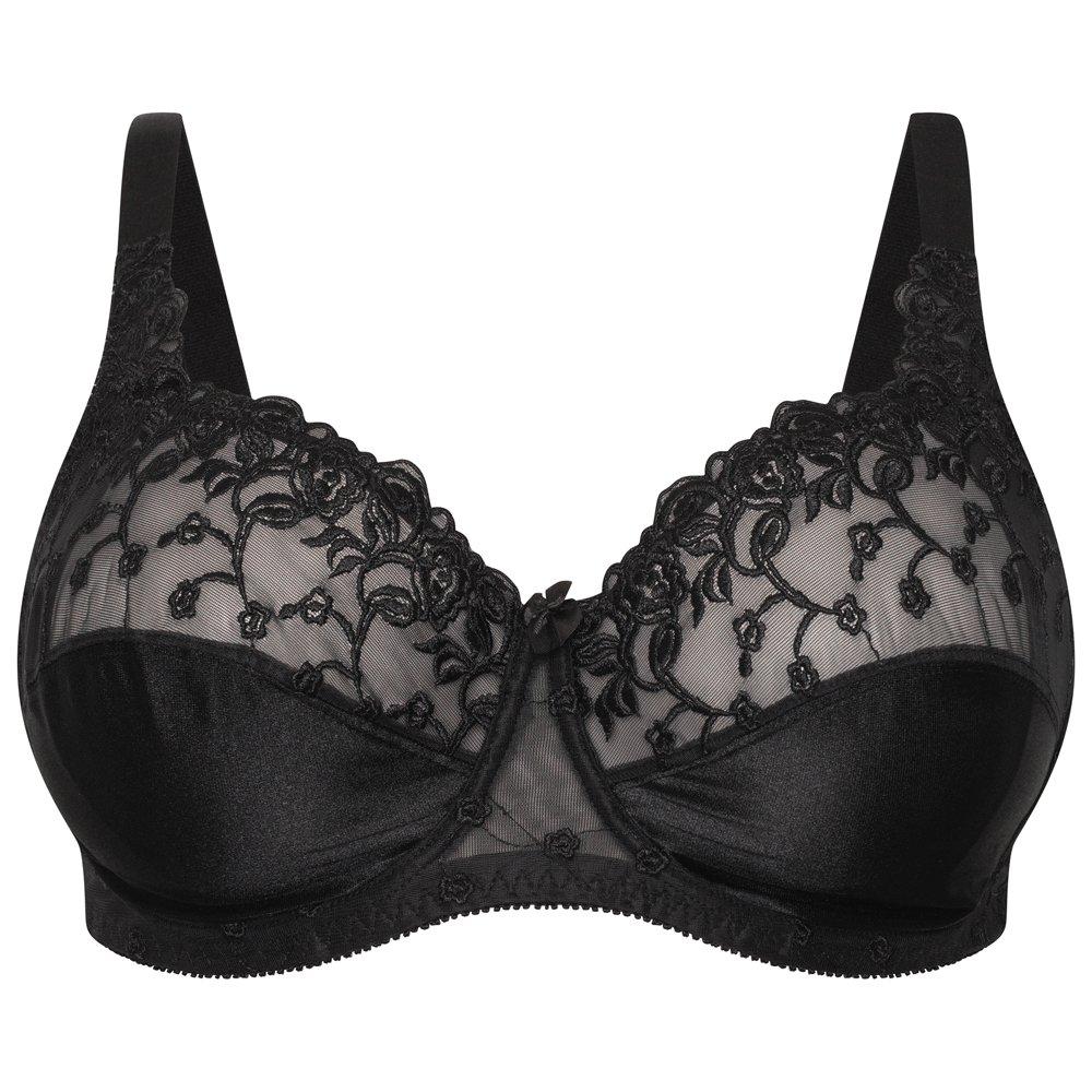 Black - Valbonne - Lace Satin Underwired Bra - 1