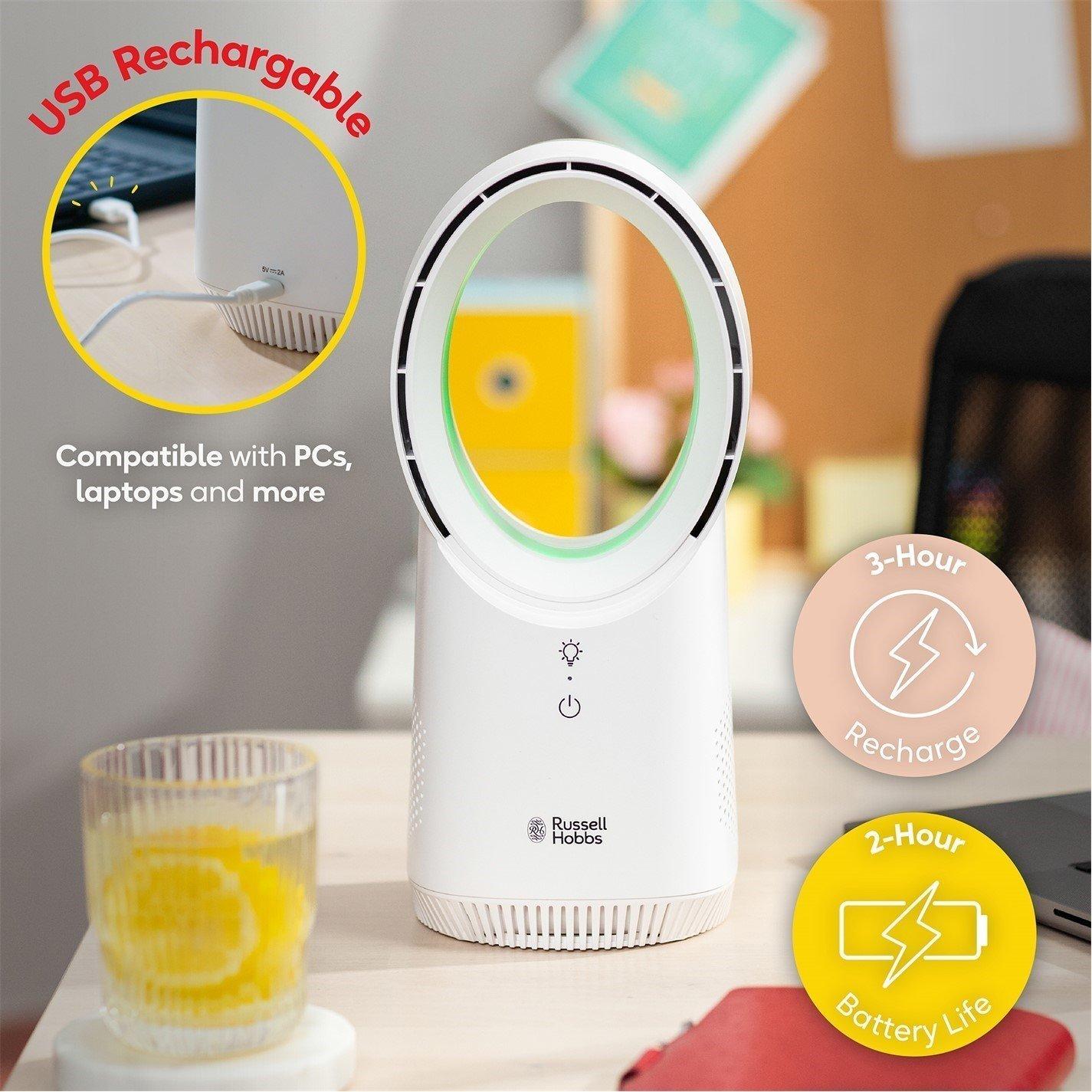 White - Russell Hobbs - RHBLDLUSB25 Wireless Desk Fan in White - 6