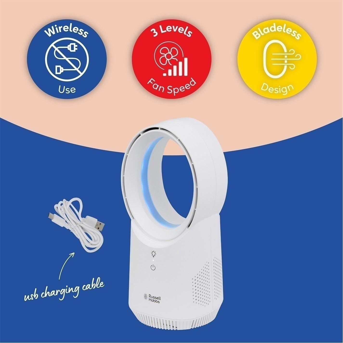 White - Russell Hobbs - RHBLDLUSB25 Wireless Desk Fan in White - 10