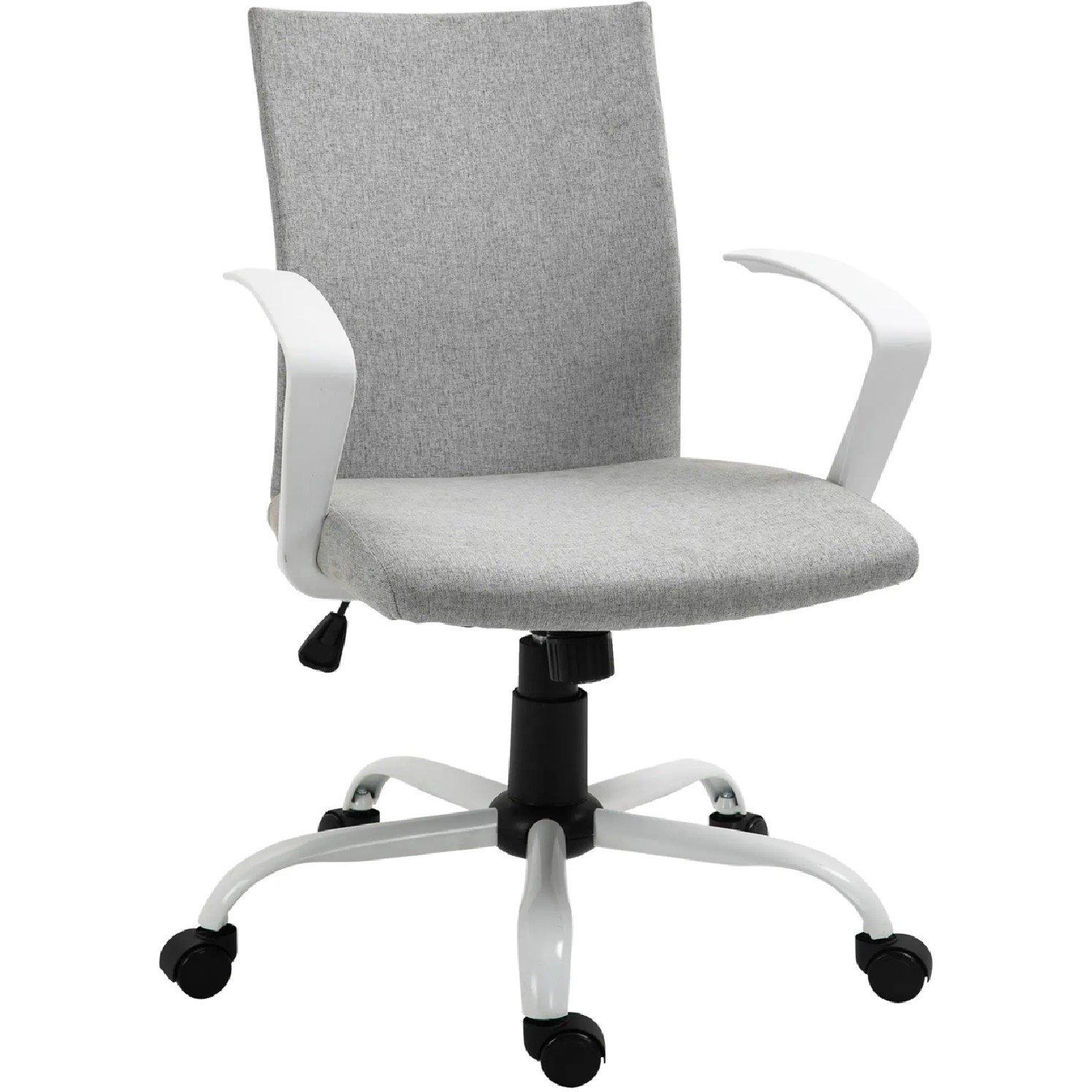 Grey - HOMCOM - Vinsetto Swivel Office Chair Linen - 2