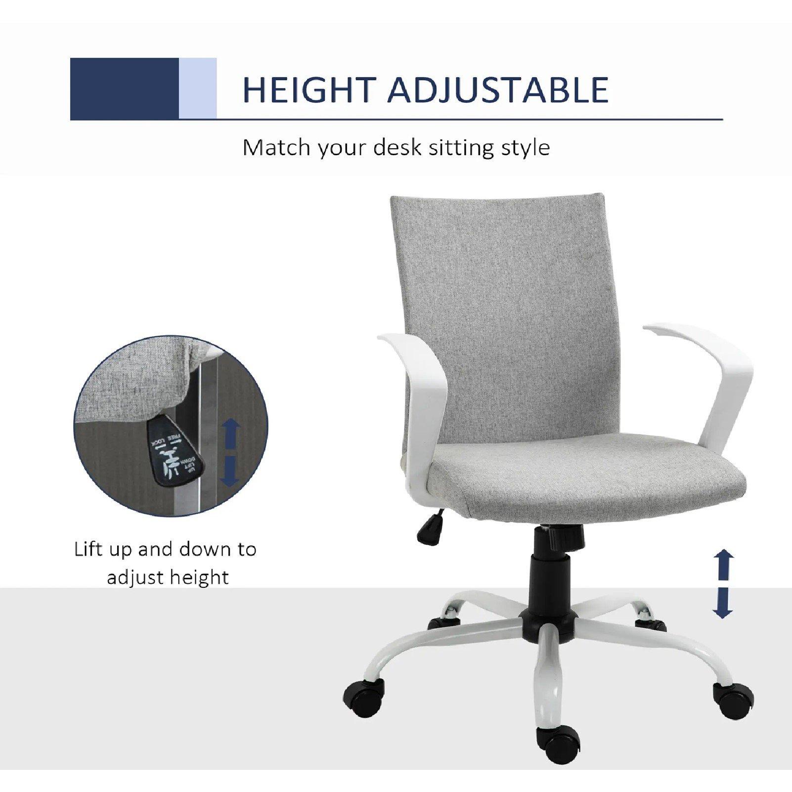 Grey - HOMCOM - Vinsetto Swivel Office Chair Linen - 4