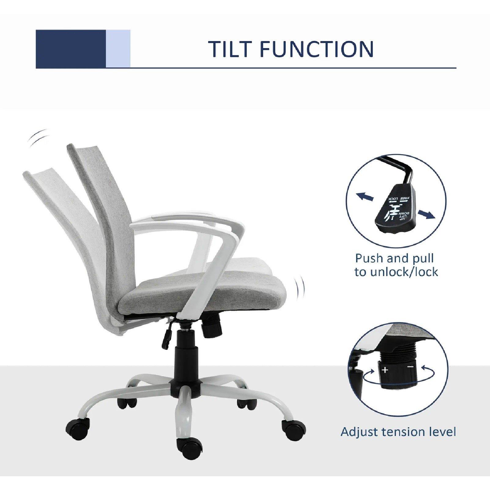 Grey - HOMCOM - Vinsetto Swivel Office Chair Linen - 5