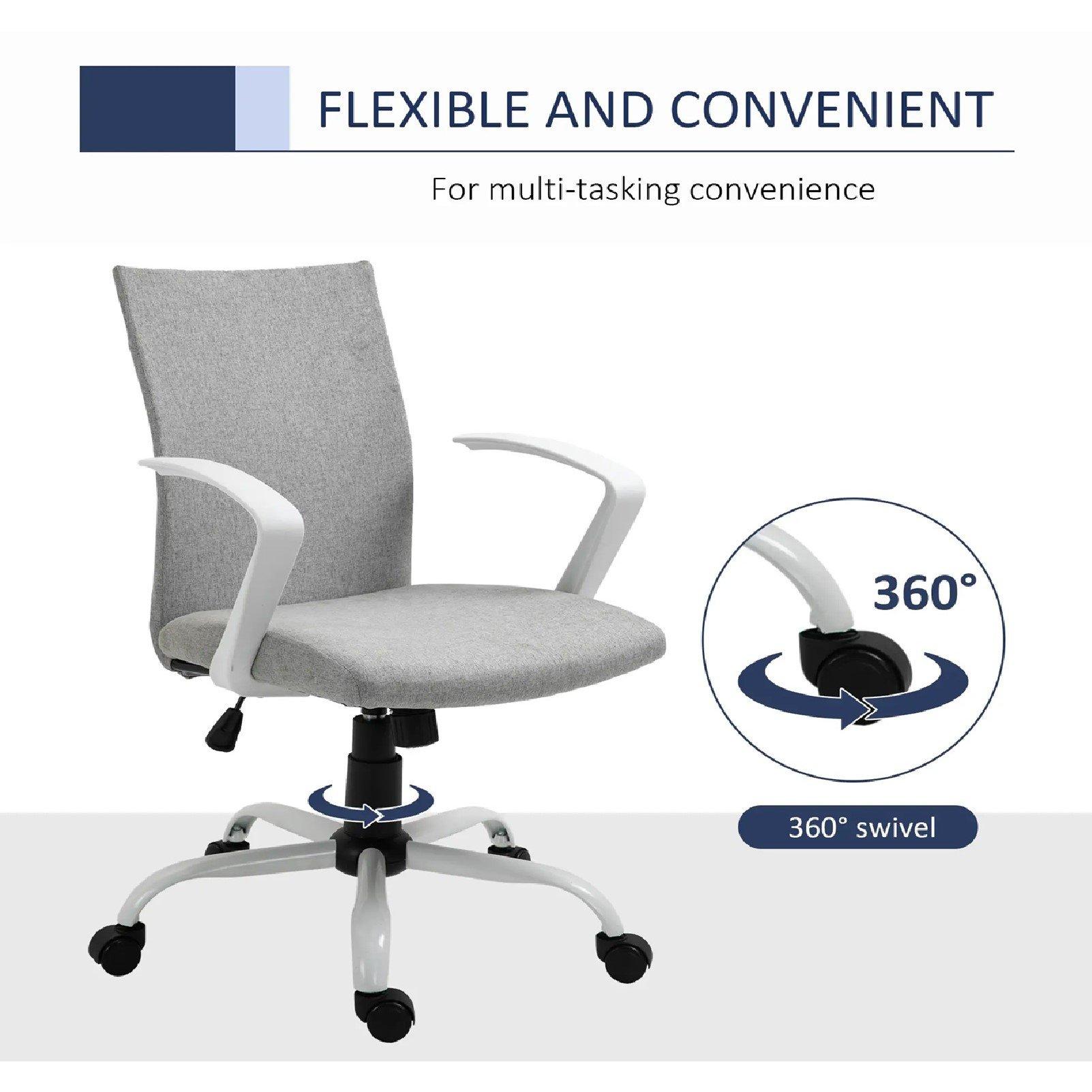 Grey - HOMCOM - Vinsetto Swivel Office Chair Linen - 6