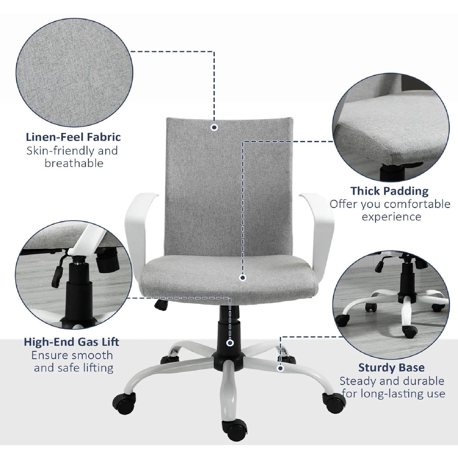 Grey - HOMCOM - Vinsetto Swivel Office Chair Linen - 7