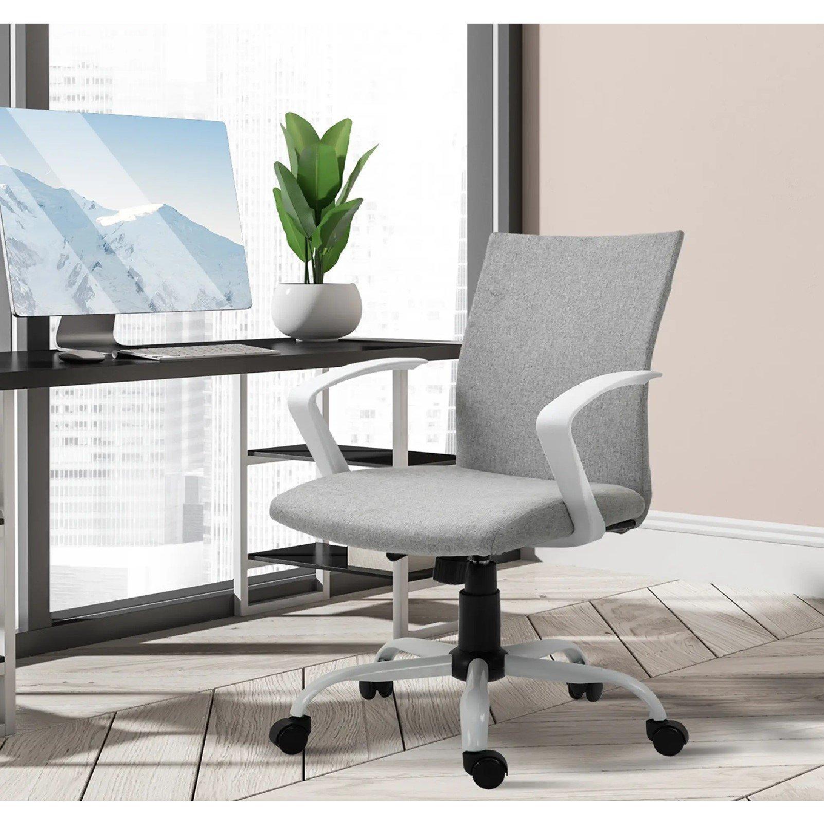 Grey - HOMCOM - Vinsetto Swivel Office Chair Linen - 10