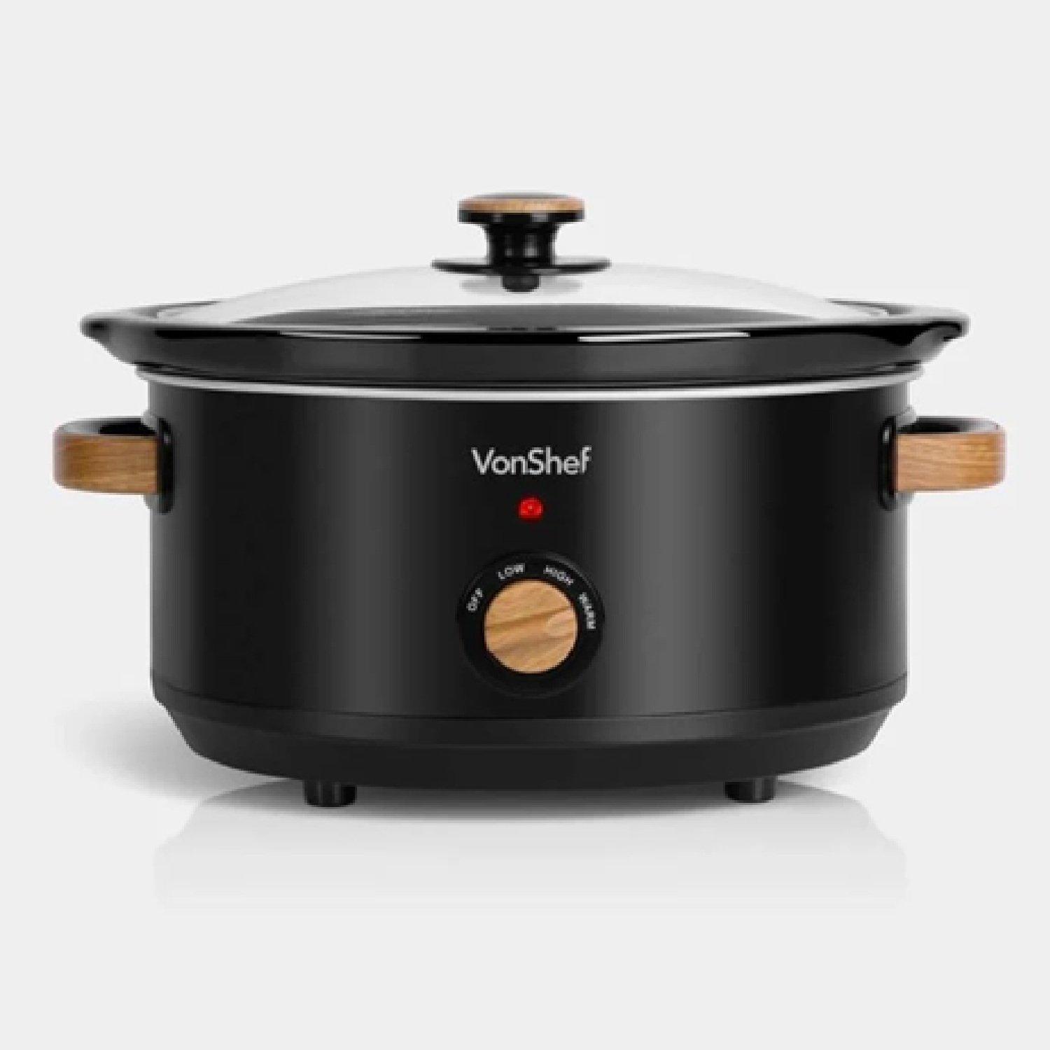 Black - VonHaus - Fika Black & Wood 3.5L Slow Cooker - 1