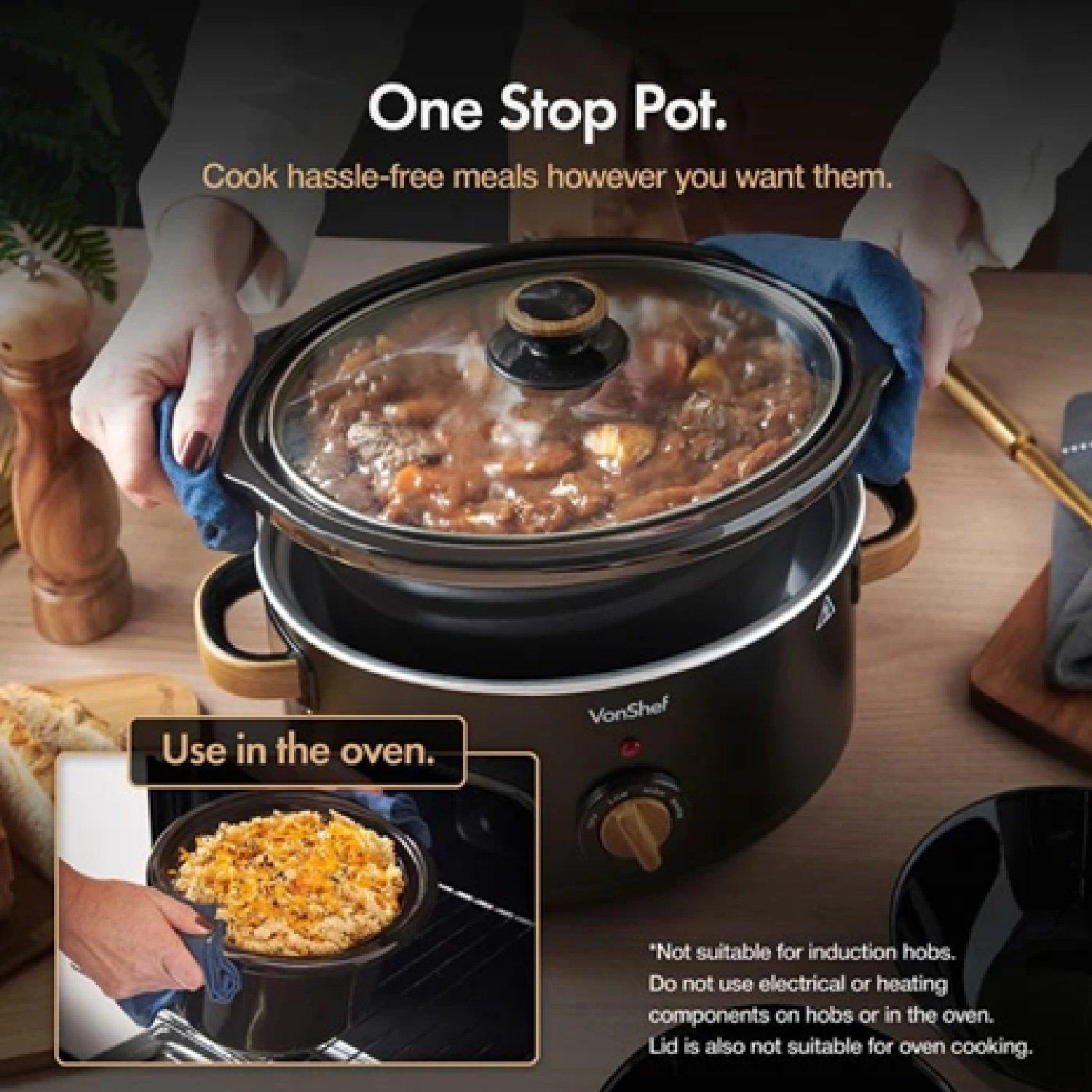 Black - VonHaus - Fika Black & Wood 3.5L Slow Cooker - 5