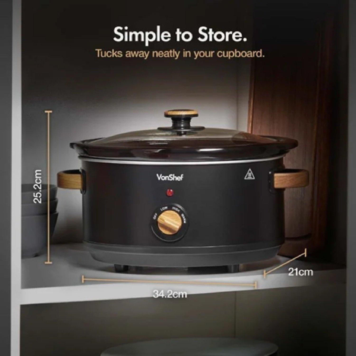 Black - VonHaus - Fika Black & Wood 3.5L Slow Cooker - 7