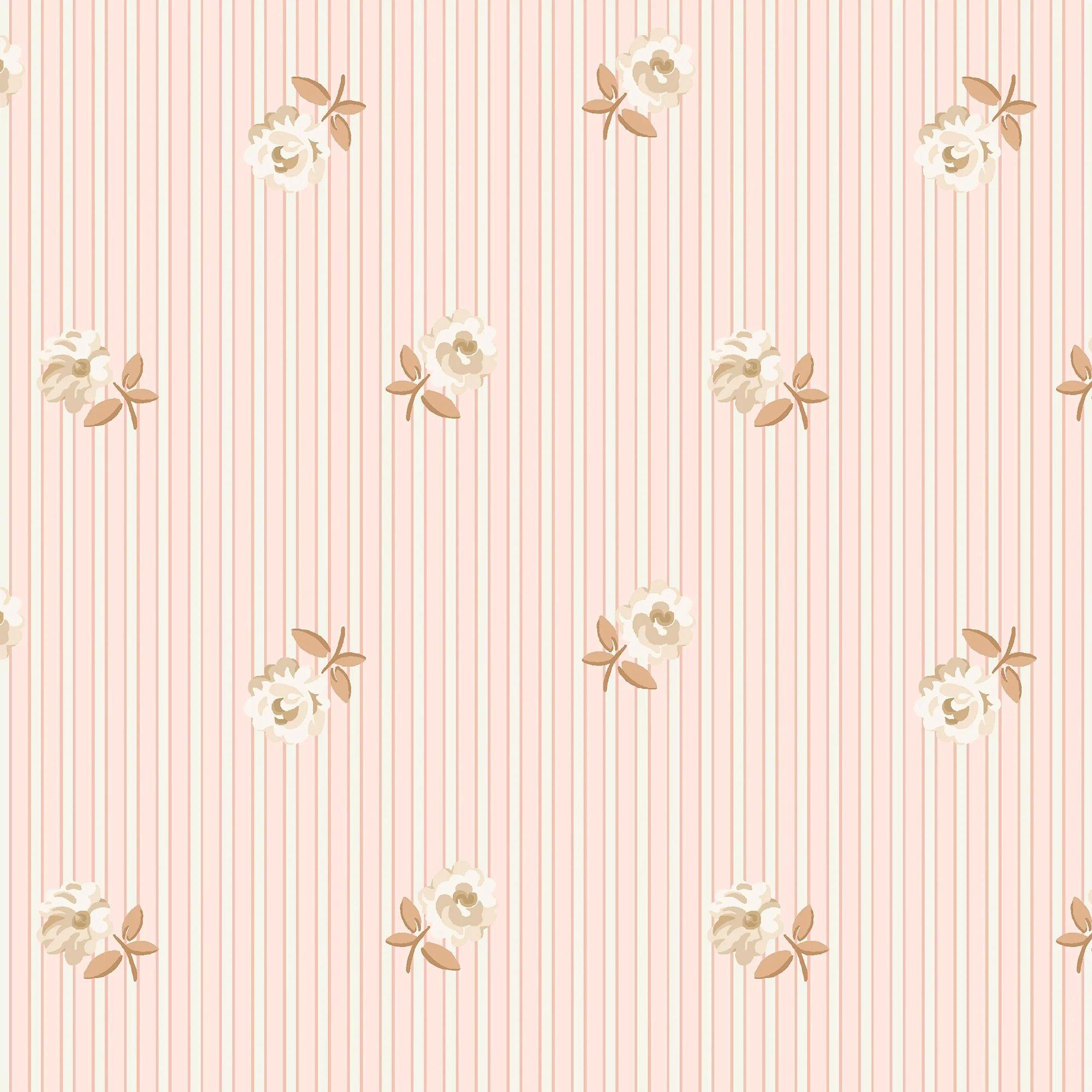 Pink - Cath Kidston - Rose Spaced Stripe Blue Wallpaper - 1