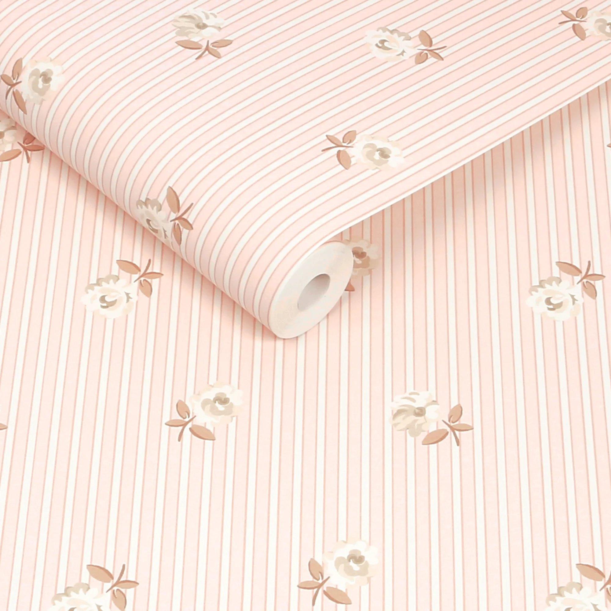 Pink - Cath Kidston - Rose Spaced Stripe Blue Wallpaper - 3