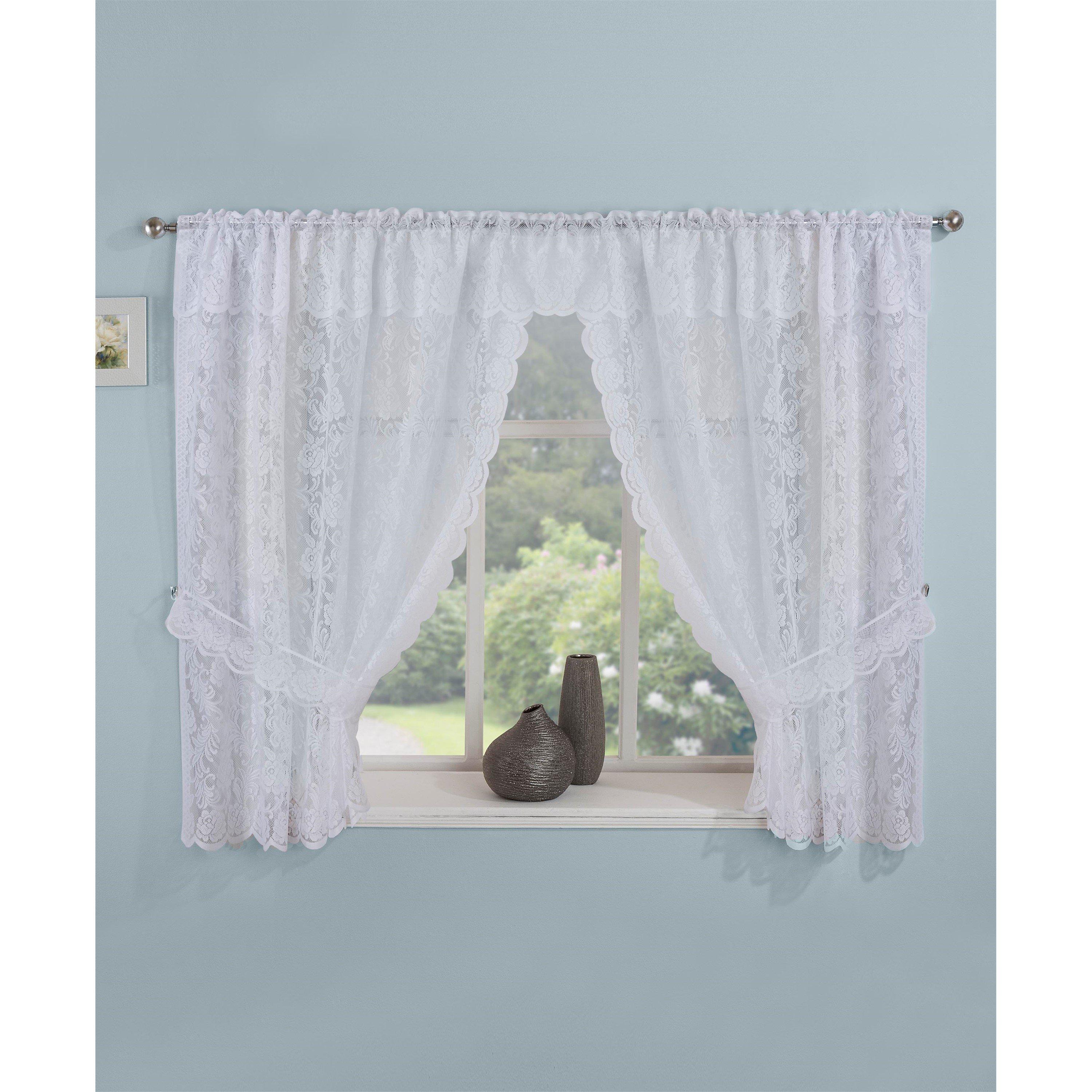 White - Tyrone Textiles - Kew Luxury Lace Window Set with Tie Backs