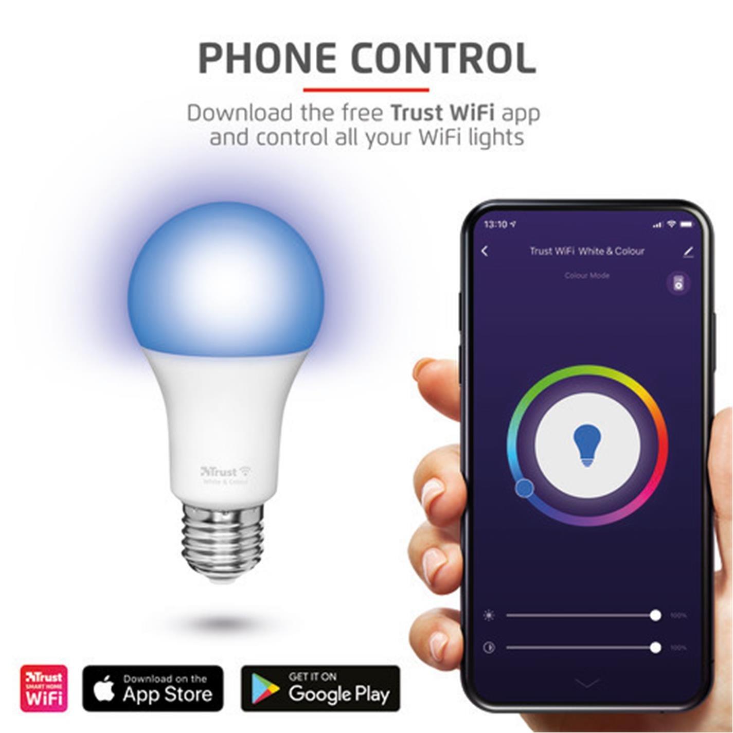 Electronics - Trust - E27 Smart WIFI Bulb, White & Colour - 8